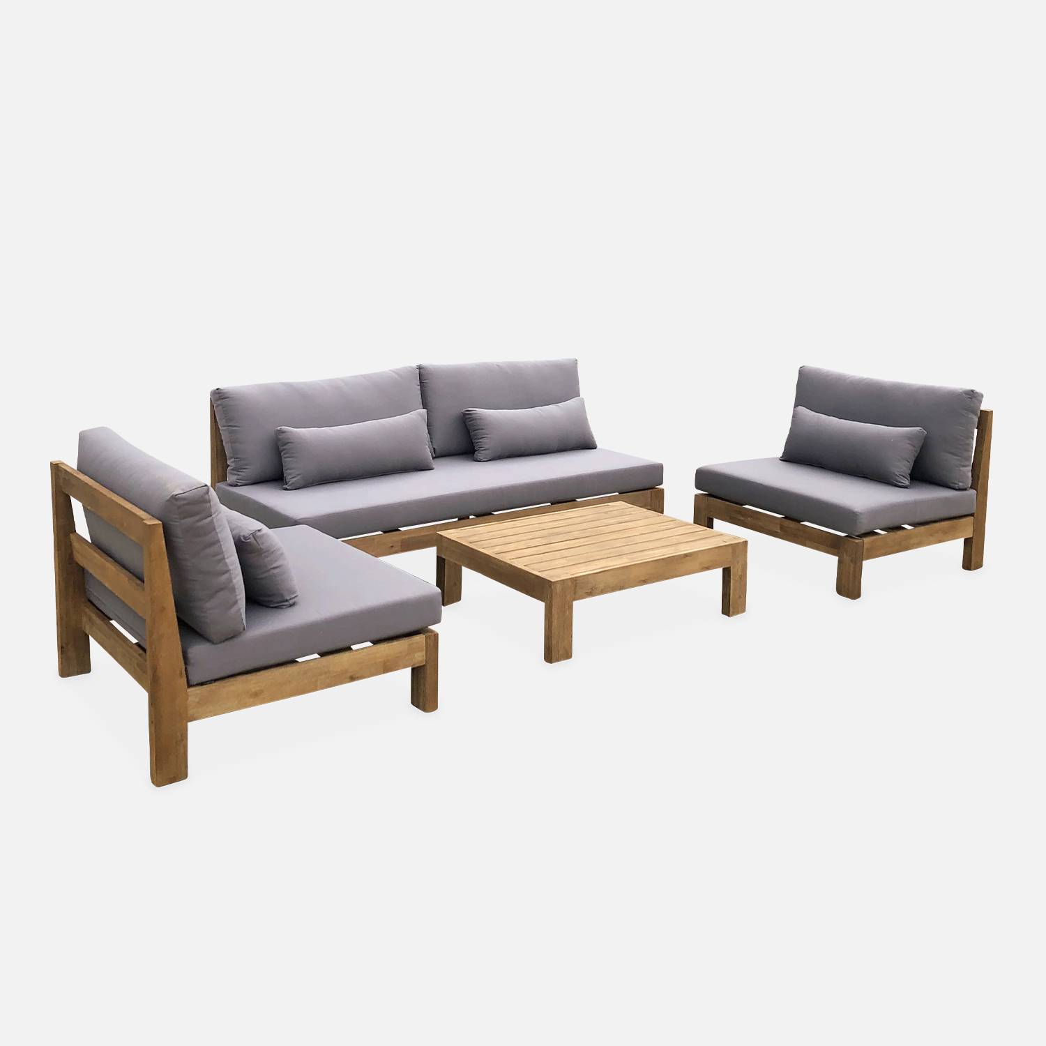  Conjunto de móveis de jardim XXL em madeira escovada, efeito branqueado - BAHIA - almofadas antracita, ultra confortáveis, 5 a 7 lugares  Photo2