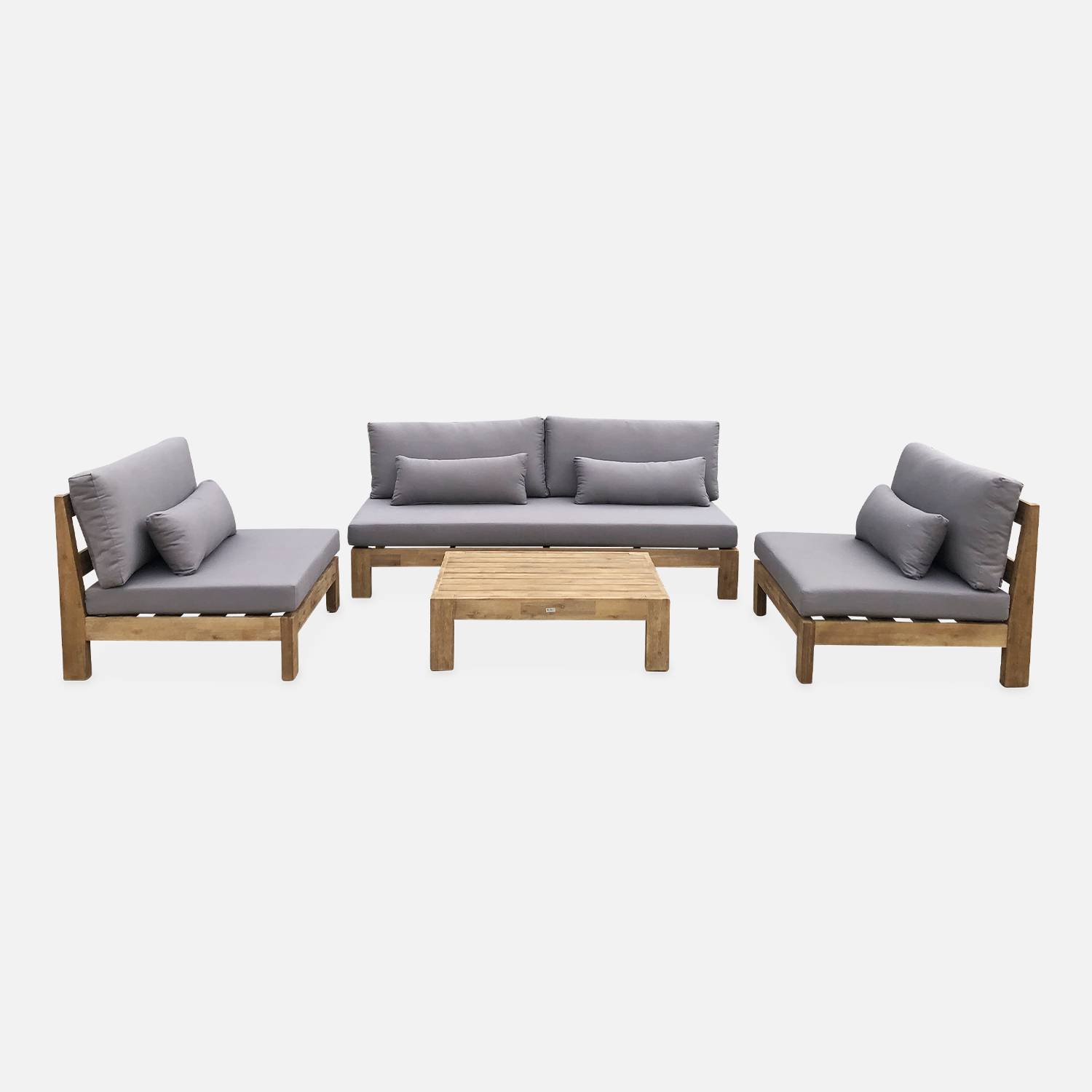 Conjunto de muebles de jardín XXL de madera cepillada, efecto blanqueado - BAHIA - cojines antracita, ultra confortables, de 5 a 7 plazas Photo3
