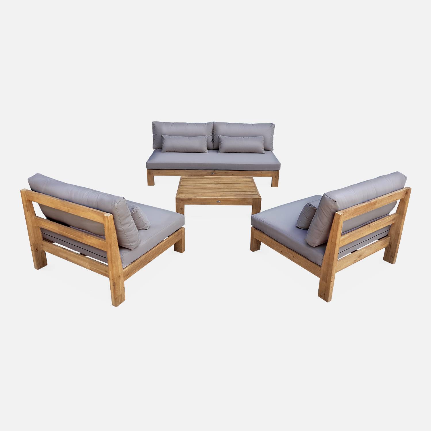  Conjunto de móveis de jardim XXL em madeira escovada, efeito branqueado - BAHIA - almofadas antracita, ultra confortáveis, 5 a 7 lugares  Photo4
