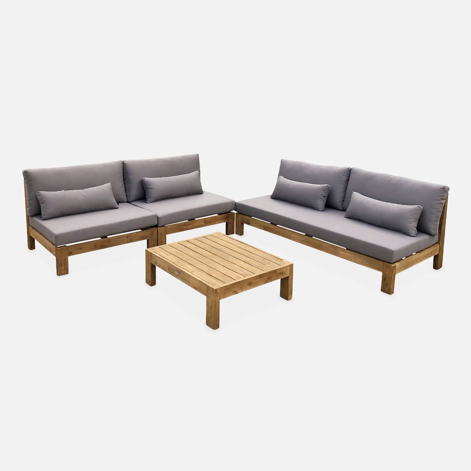 Conjunto de muebles de jardín XXL de madera cepillada, efecto blanqueado - BAHIA - cojines antracita, ultra confortables, de 5 a 7 plazas Photo5