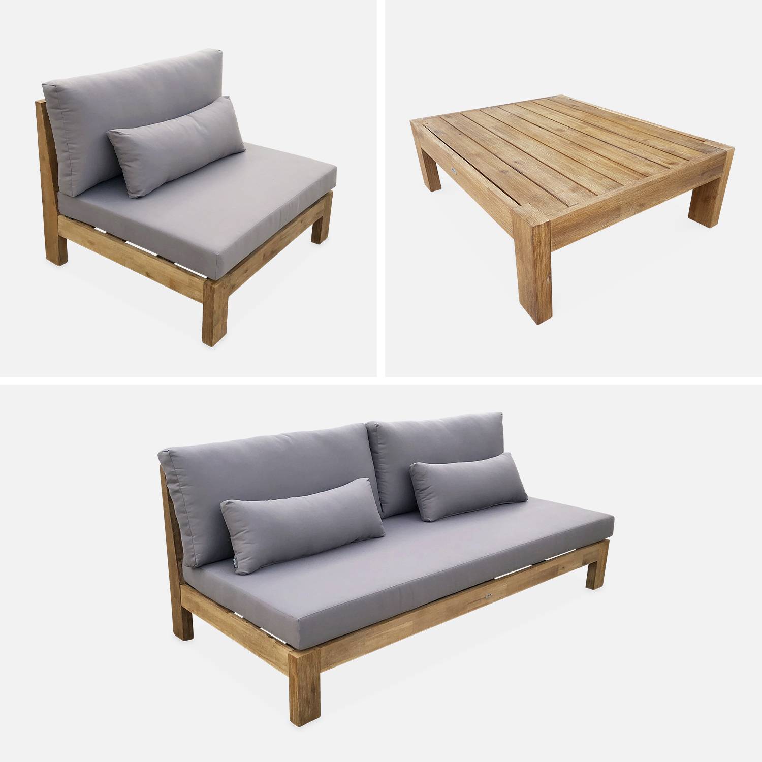 Conjunto de muebles de jardín XXL de madera cepillada, efecto blanqueado - BAHIA - cojines antracita, ultra confortables, de 5 a 7 plazas Photo6