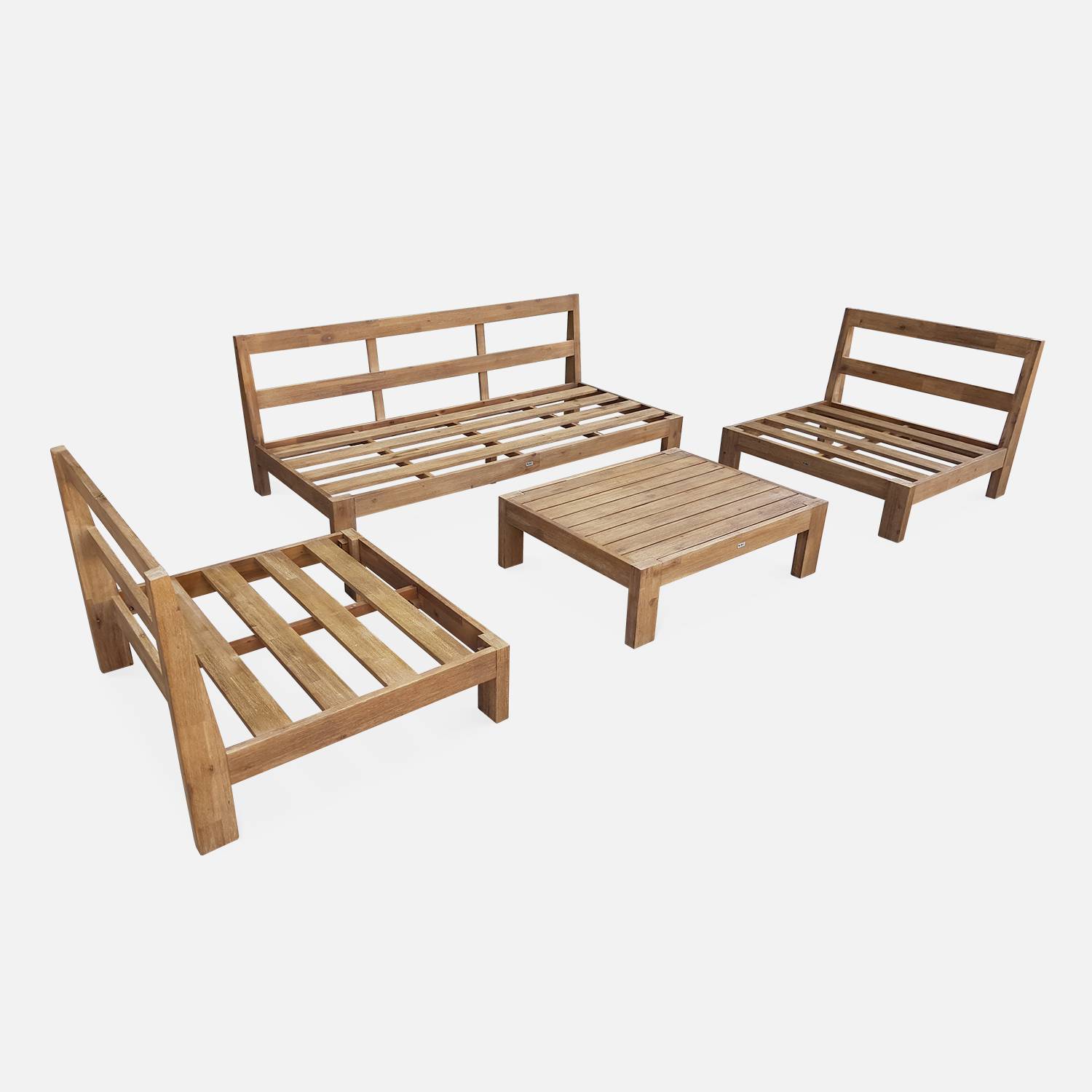 Conjunto de muebles de jardín XXL de madera cepillada, efecto blanqueado - BAHIA - cojines antracita, ultra confortables, de 5 a 7 plazas Photo8