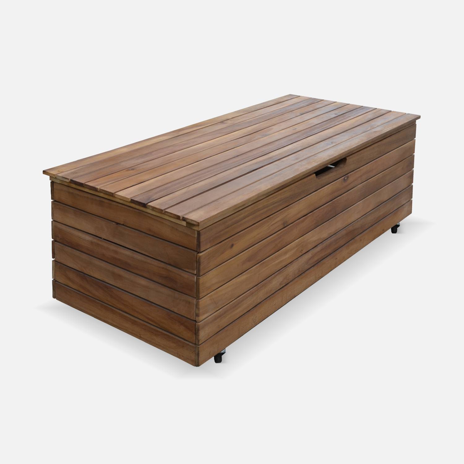 Caixa de madeira para jardim - Zaragoza - 110L, almofada de armazenamento 107x48,5cm com suportes e rodas Photo3