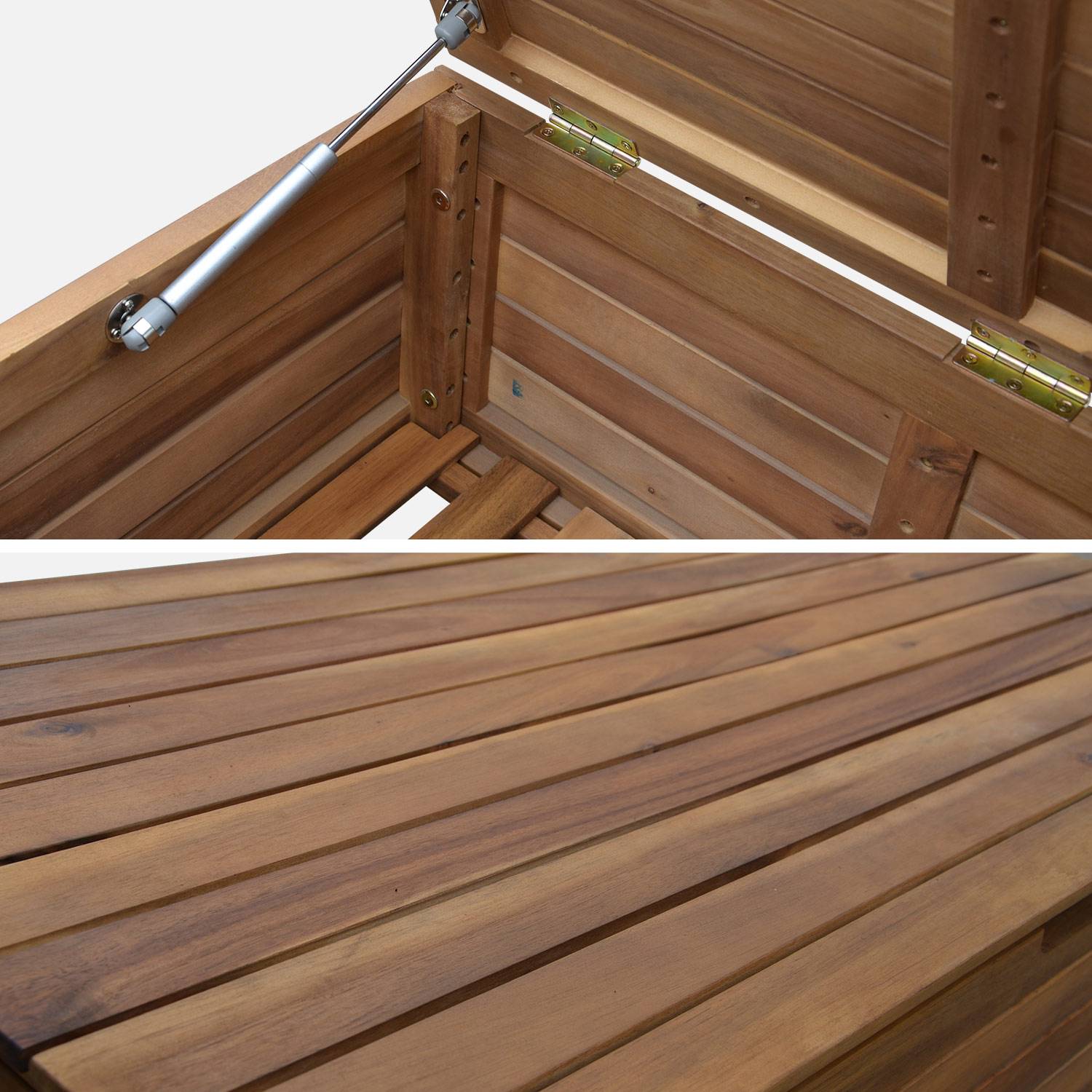 Caixa de madeira para jardim - Zaragoza - 110L, almofada de armazenamento 107x48,5cm com suportes e rodas Photo4