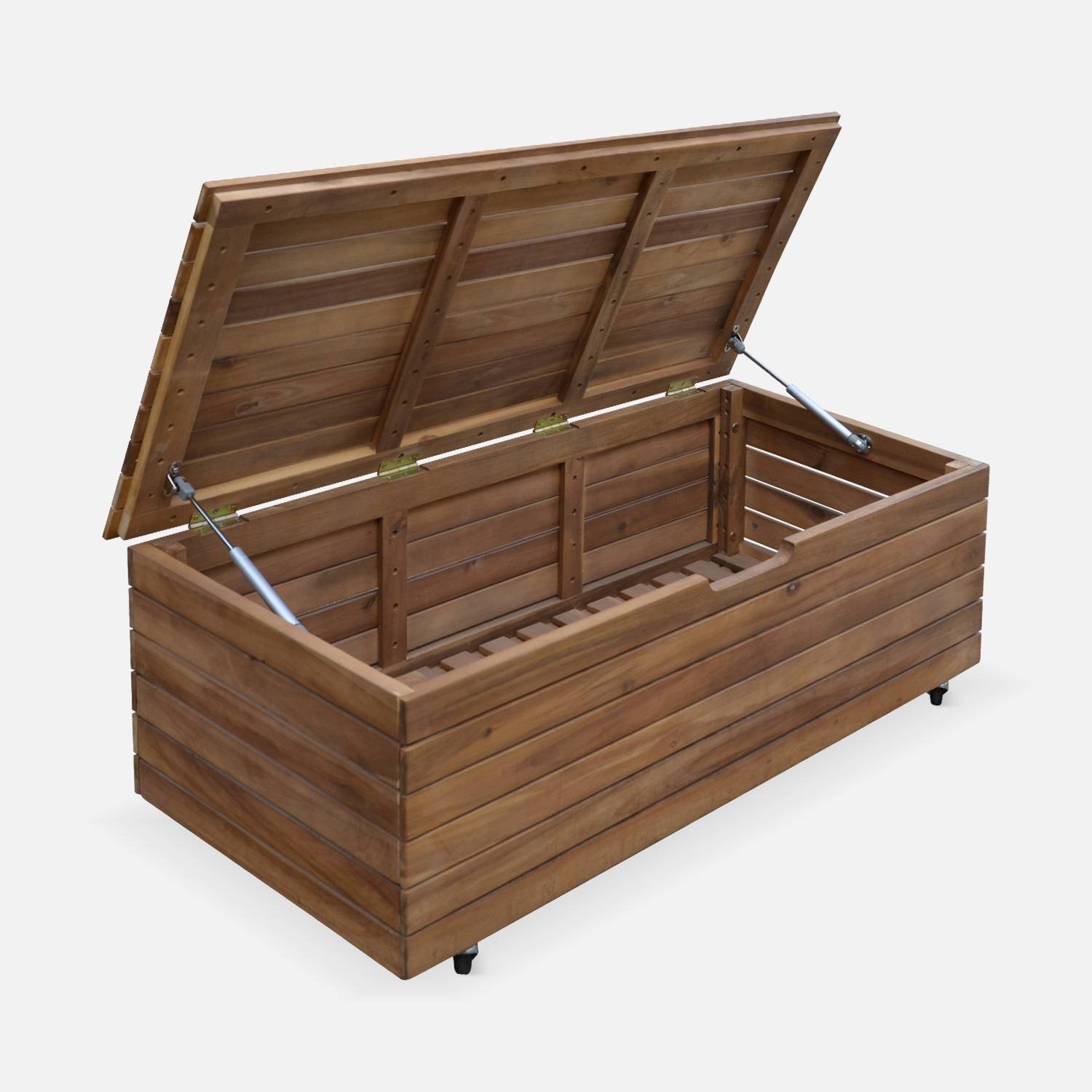 Caixa de madeira para jardim - Zaragoza - 110L, almofada de armazenamento 107x48,5cm com suportes e rodas Photo5
