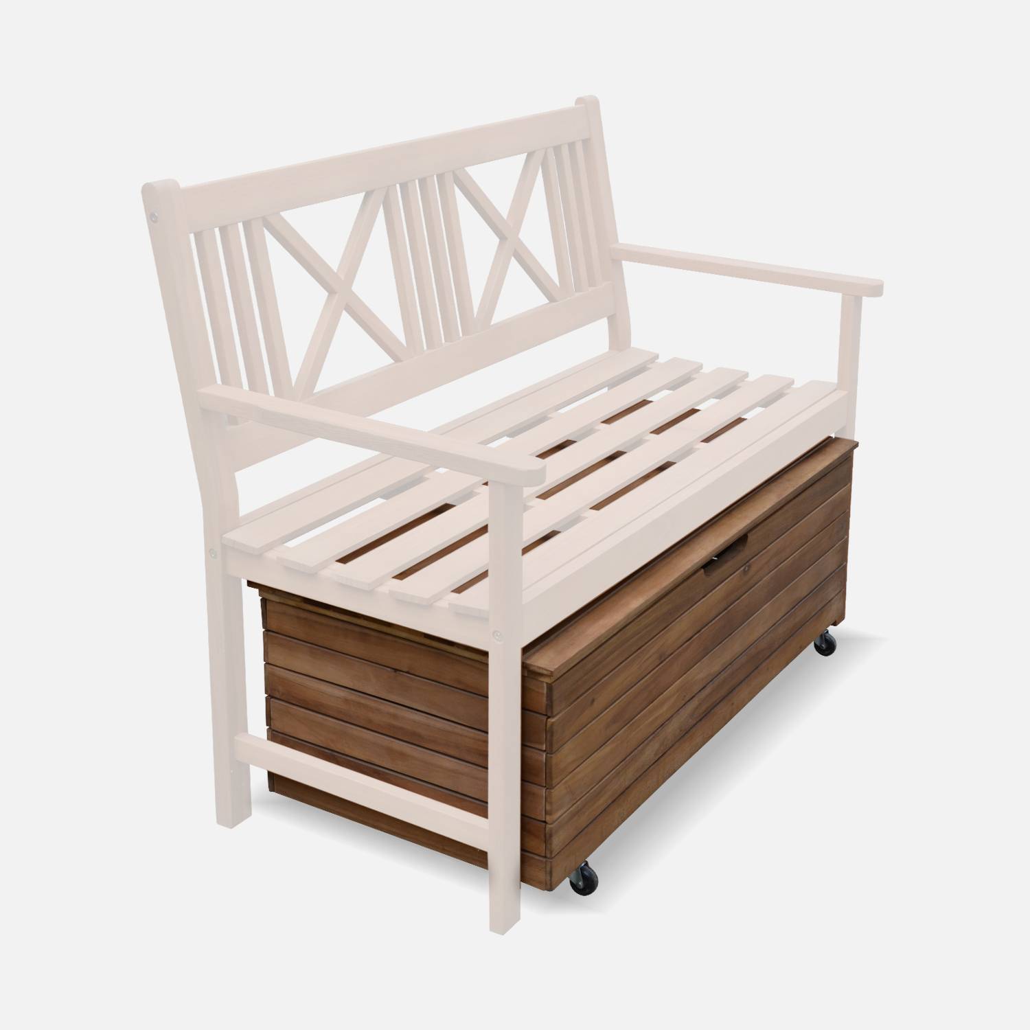 Caixa de madeira para jardim - Zaragoza - 110L, almofada de armazenamento 107x48,5cm com suportes e rodas Photo6