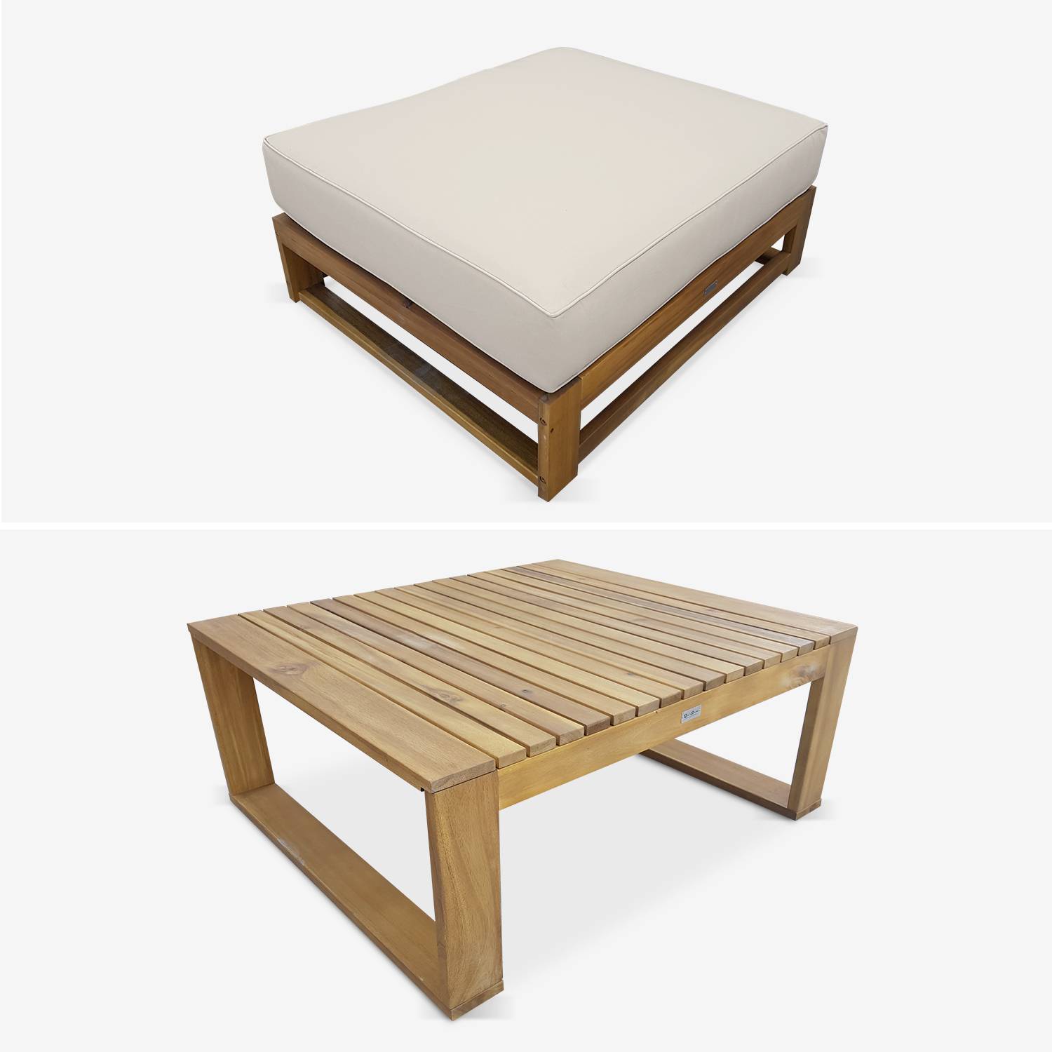 Salon de jardin en bois 5 places - Mendoza - Coussins beiges, canapé, fauteuils et table basse en acacia, 6 éléments modulables, design Photo5