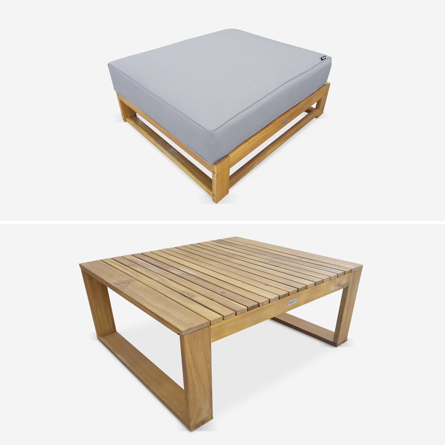 Salon de jardin en bois 5 places - Mendoza - Coussins gris, canapé, fauteuils et table basse en acacia, 6 éléments modulables, design Photo6