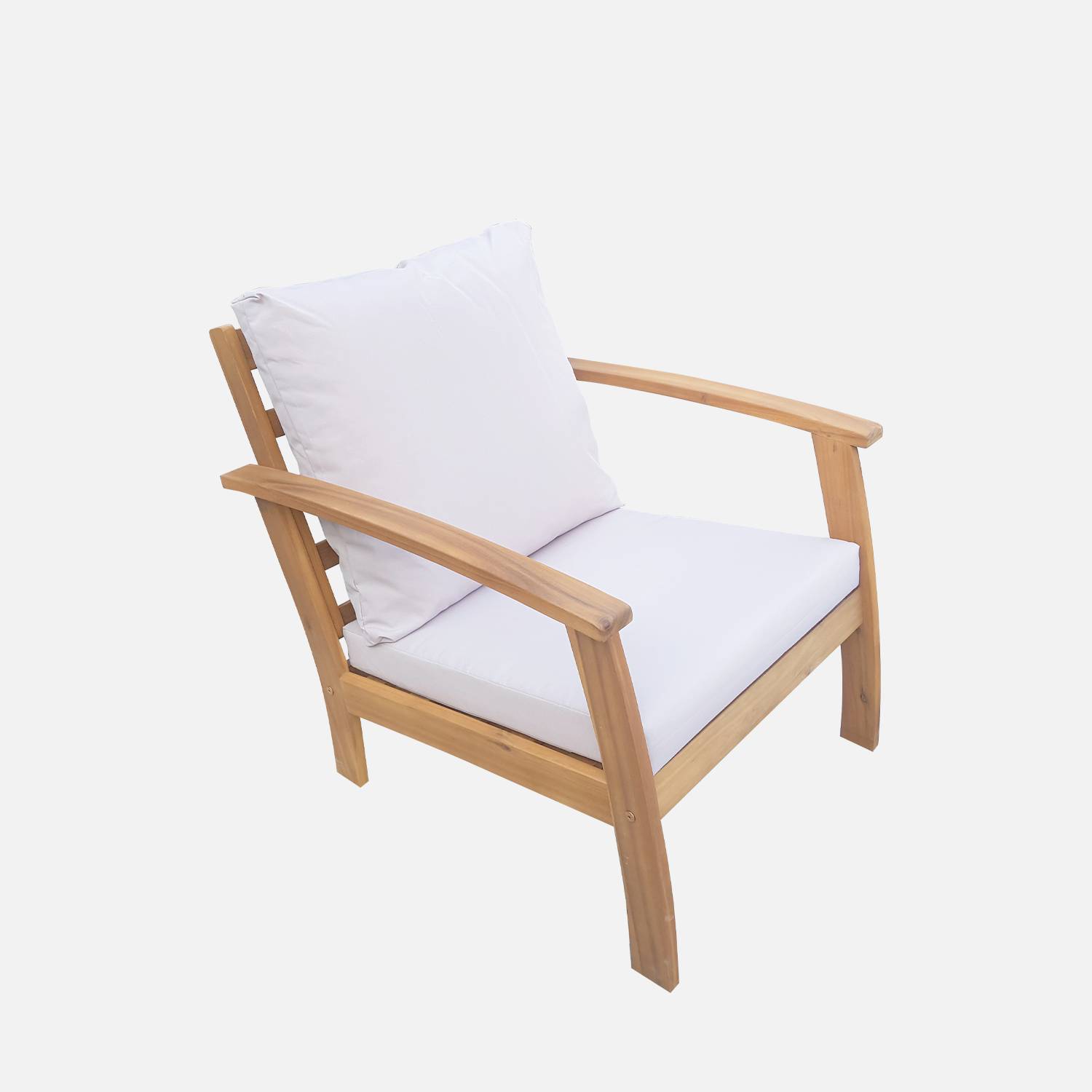 Gartengarnitur aus Holz 4 Sitze - Ushuaïa - ecrufarbene Kissen, Sofa, Sessel und Couchtisch aus Akazie, Design Photo6