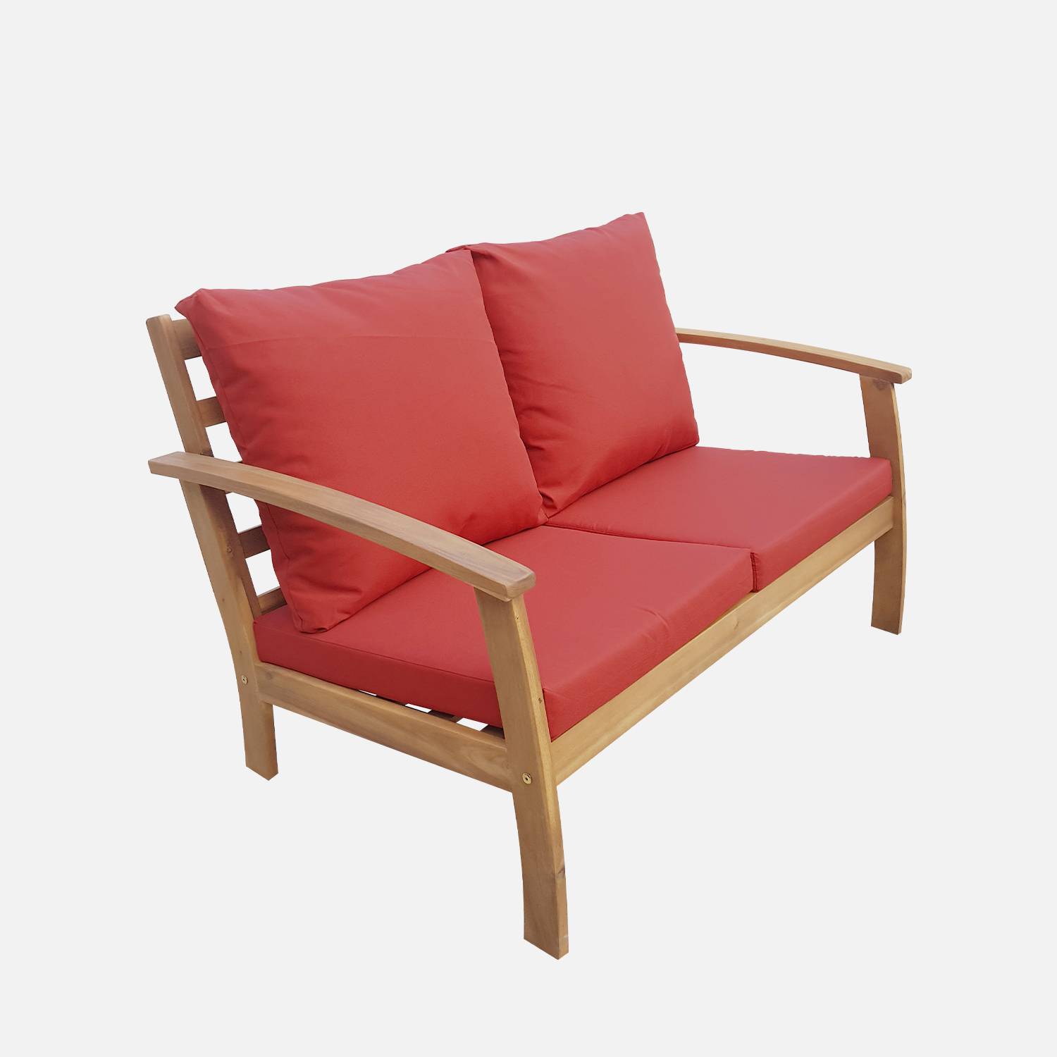 4 Sitze Holz Gartenmöbel - Ushuaïa - Terrakottafarbene Kissen, Sofa, Sessel und Couchtisch aus Akazie, Design Photo4