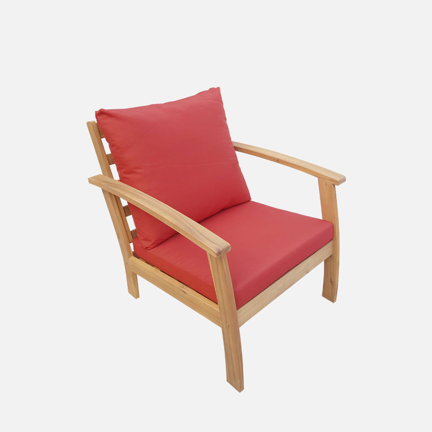 Houten loungeset 4 plaatsen - Ushuaïa - Terracotta kussens, bank, fauteuils en lage tafel van acacia, design Photo5