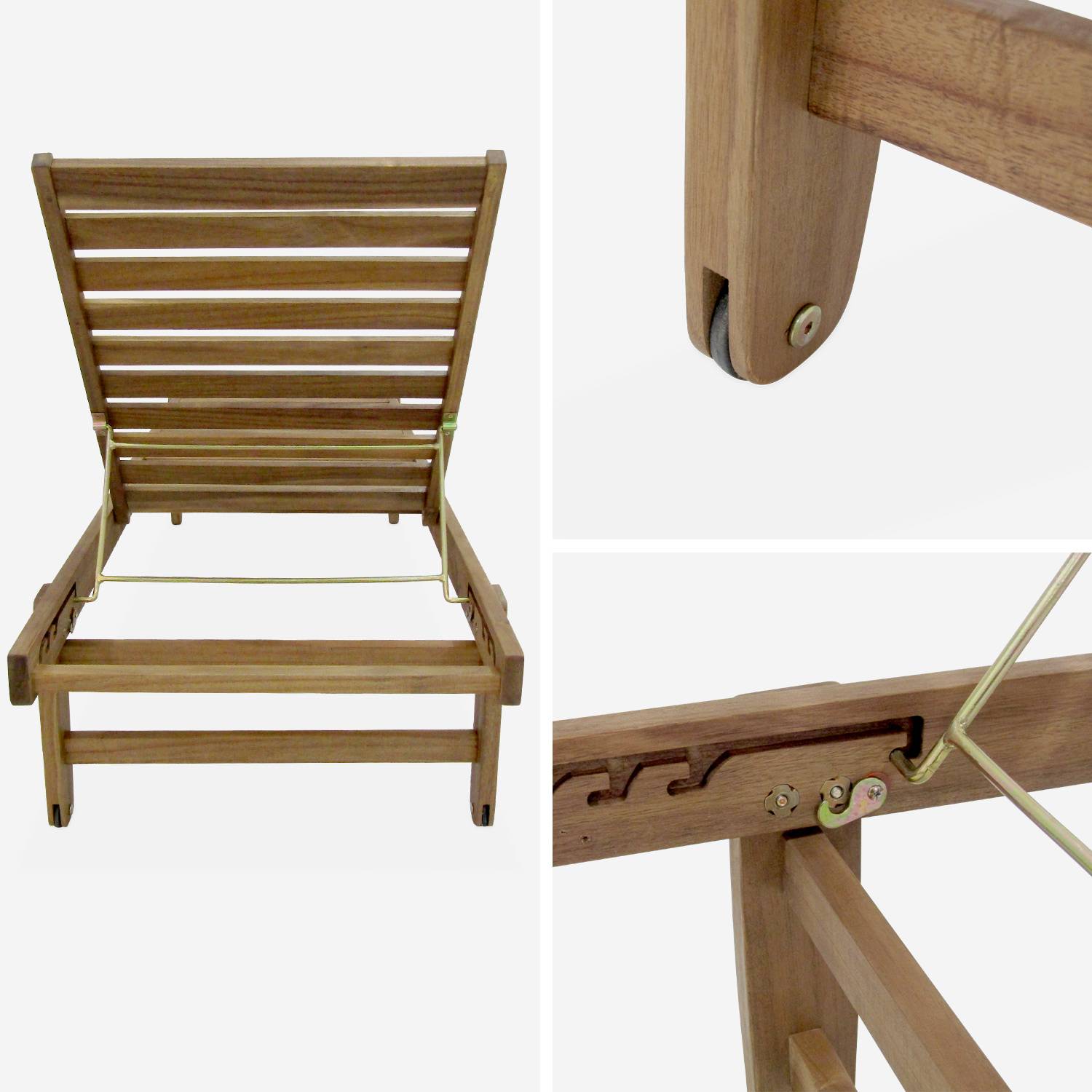 Set van 2 ligstoelen van FSC Acacia – AREQUIPA – Ligstoelen met grijs kussen en wielen, multipositioneel Photo6