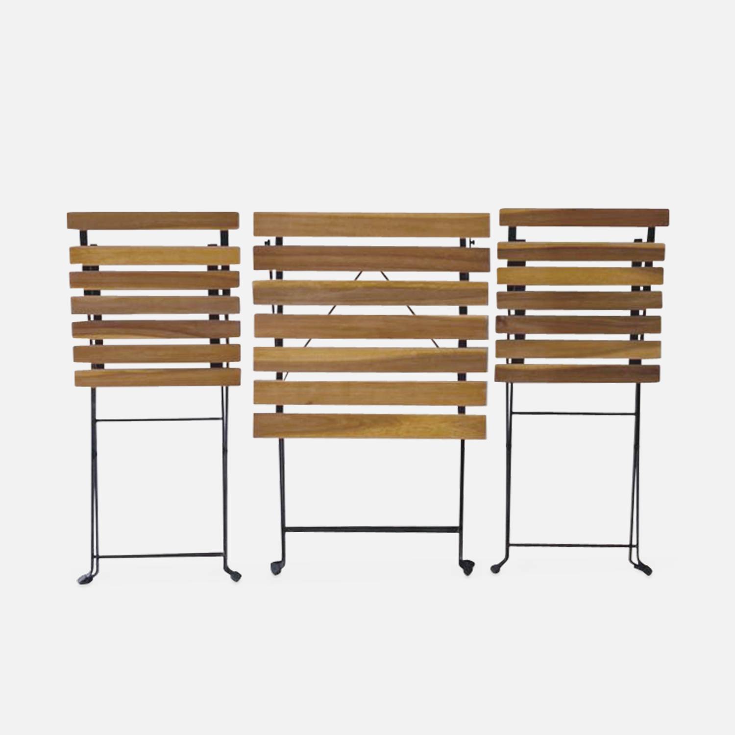 Mesa de jardín bistro de madera y metal, 55 x 54 cm, sillas plegables Photo6