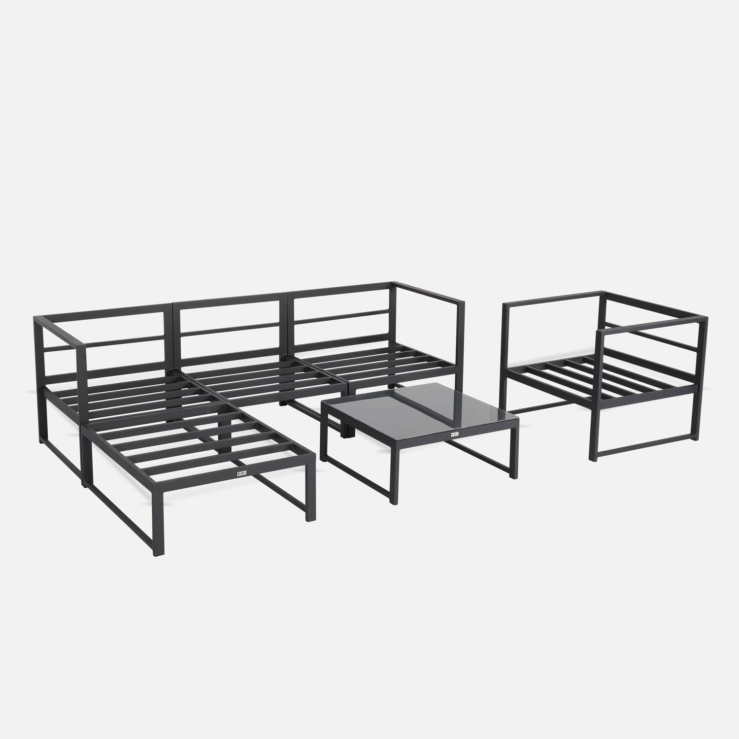 5 Sitze Gartengarnitur - Acatium - Anthrazit und grau, 6 Aluminiumelemente, dicke Kissen, Designstück und zusammenstellbar Photo9