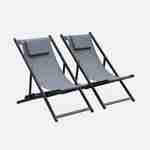 Juego de 2 sillas para tomar sol - Gaia antracita- Aluminio antracita y textileno gris con reposacabezas. Photo2