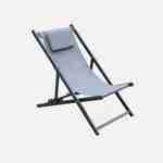 Juego de 2 sillas para tomar sol - Gaia antracita- Aluminio antracita y textileno gris con reposacabezas. Photo3