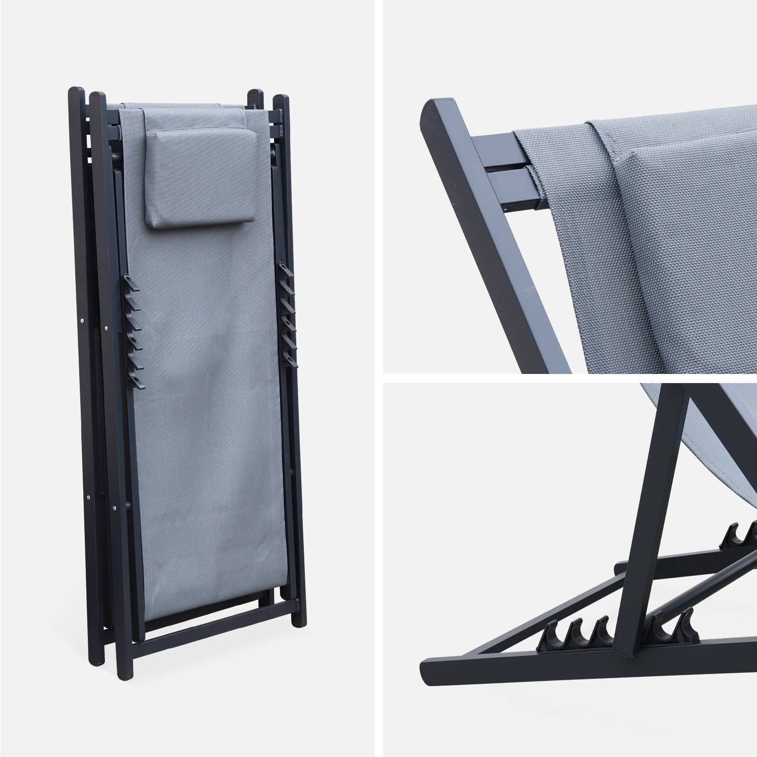 Juego de 2 sillas para tomar sol - Gaia antracita- Aluminio antracita y textileno gris con reposacabezas. Photo5