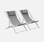 Juego de 2 sillas multiposición - Aluminio blanco y textilene taupe con reposacabezas.