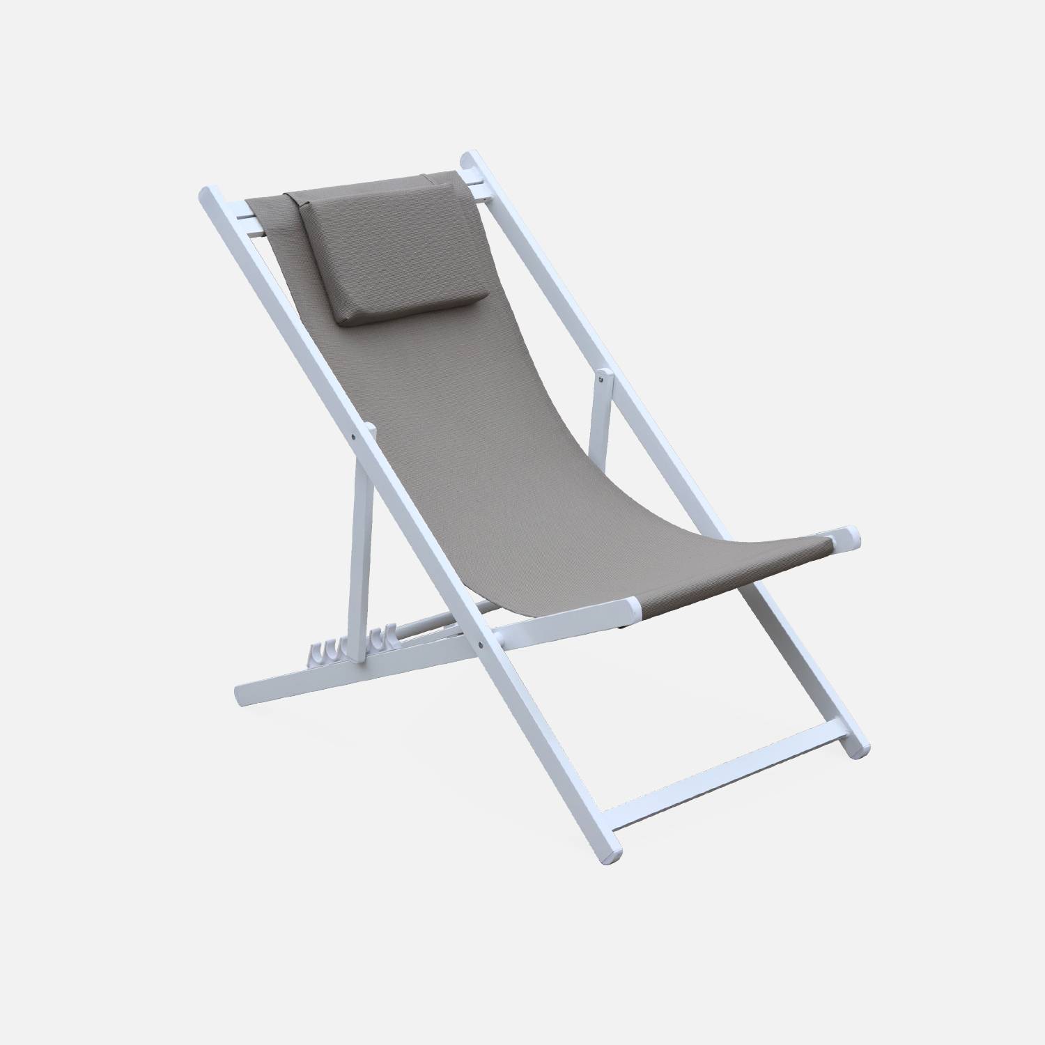 Juego de 2 sillas para tomar sol - Gaia taupe - Aluminio blanco y textileno taupe con reposacabezas. Photo3