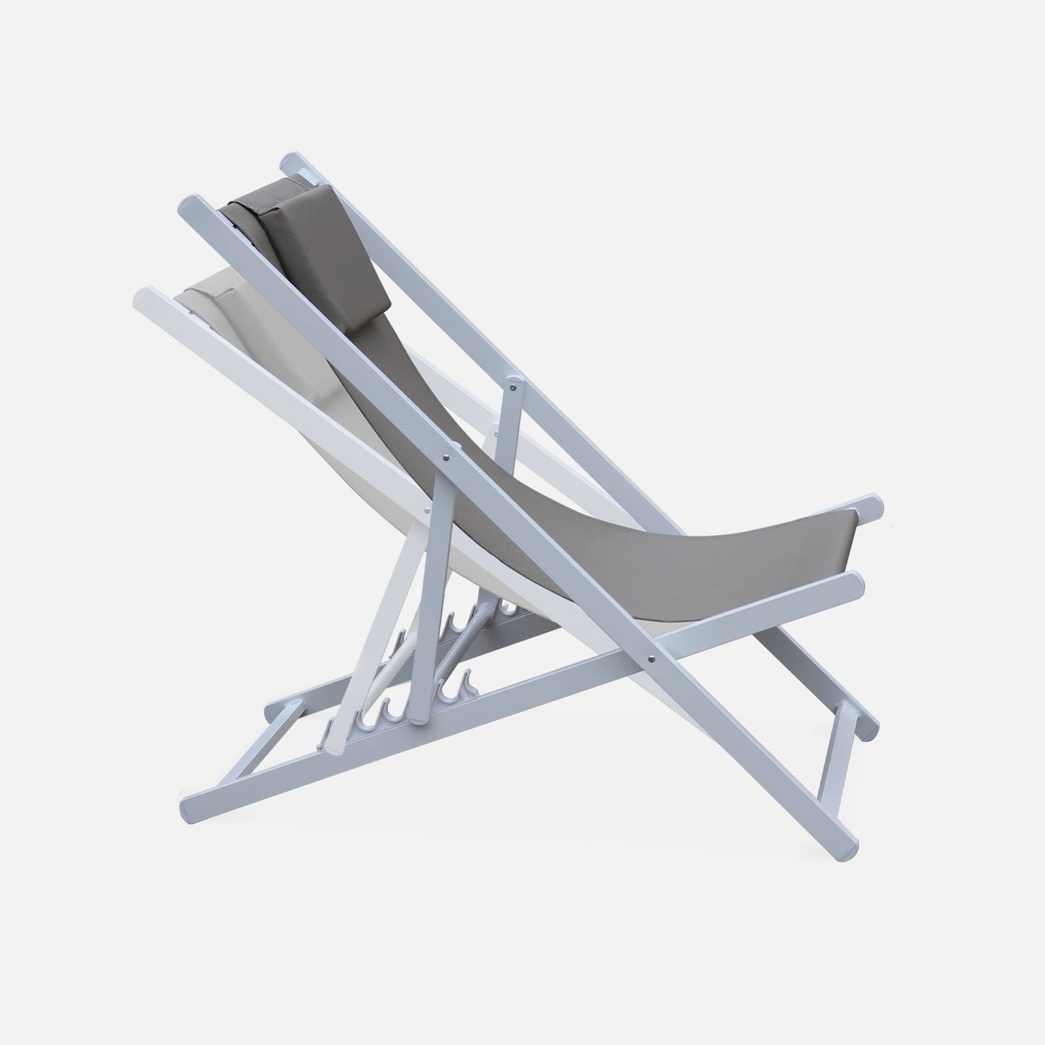 Juego de 2 sillas para tomar sol - Gaia taupe - Aluminio blanco y textileno taupe con reposacabezas. Photo4