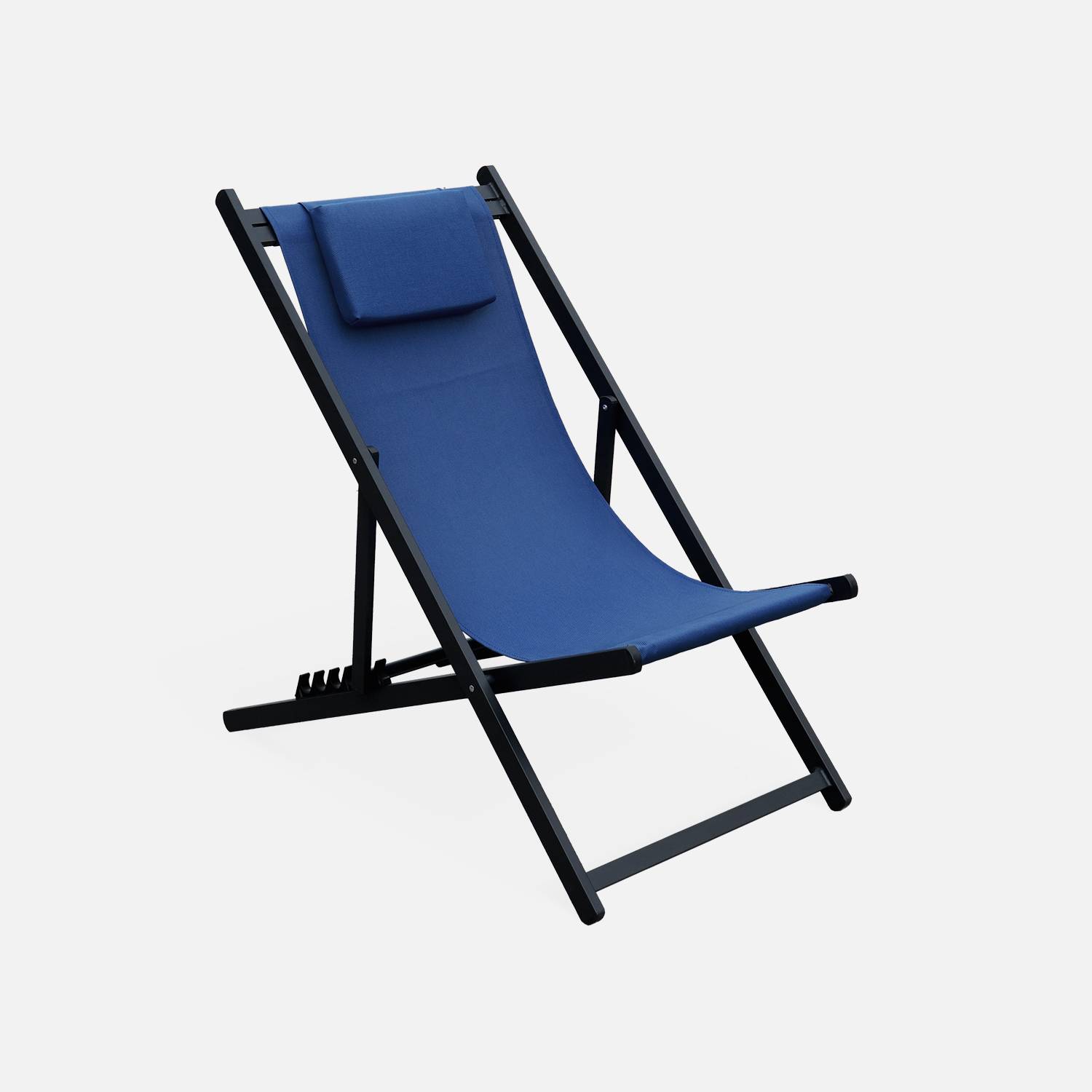 Set mit 2 Sonnenliegen - Gaia grau - Liegestuhl aus anthrazitfarbenem Aluminium und nachtblau Textilene mit Kopfstützenkissen, Liegestuhl Photo3