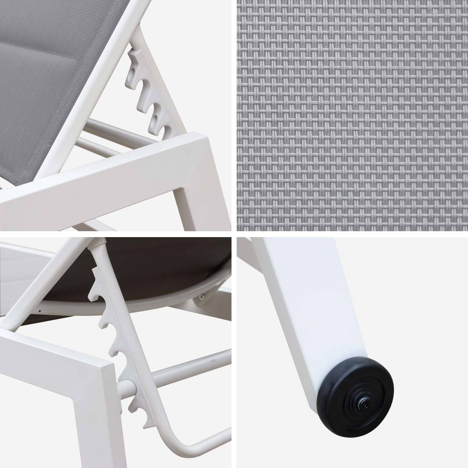 bain de soleil - Solis - Transat textilène matelassé et aluminium 6 positions, structure blanche, textilène gris Photo5