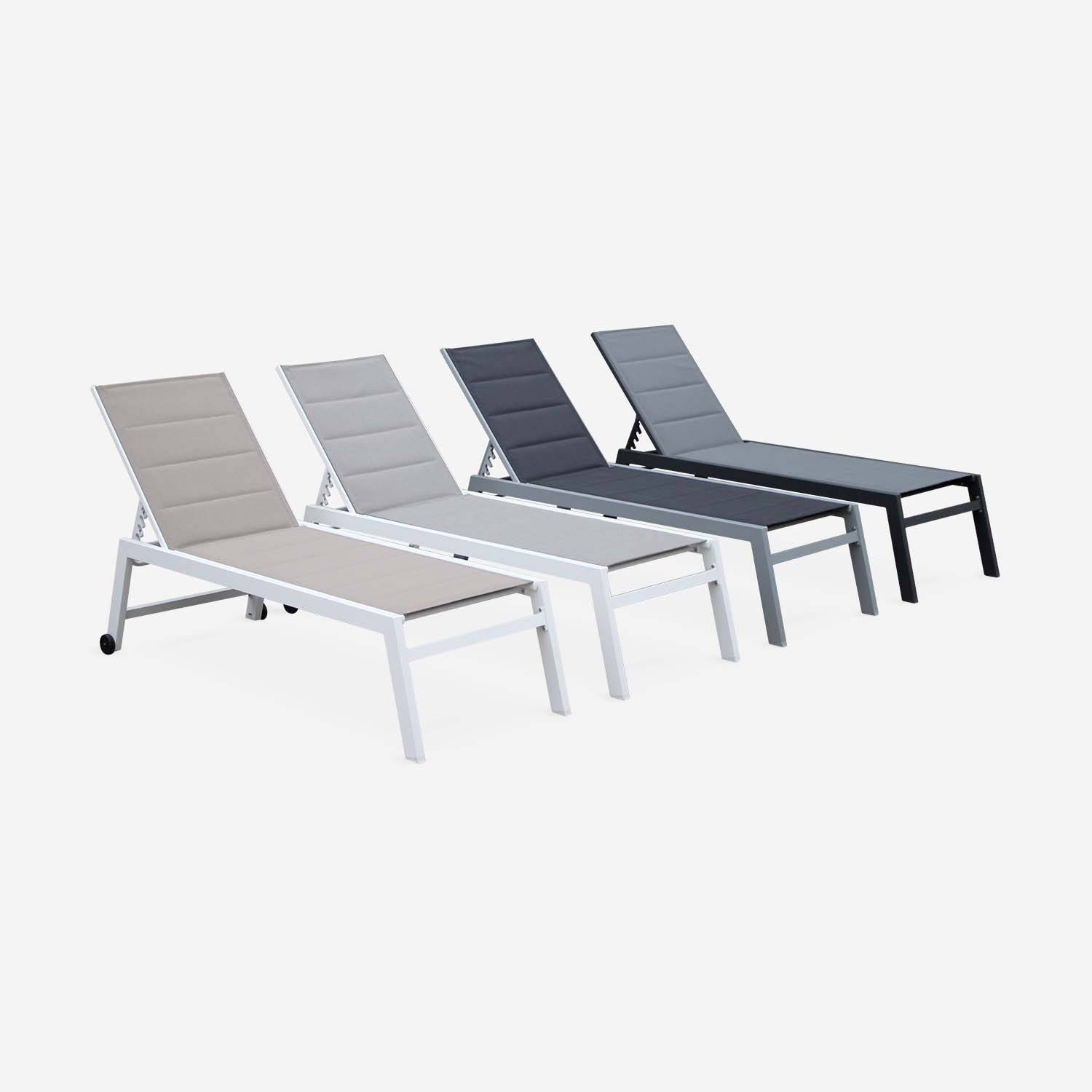 bain de soleil - Solis - Transat textilène matelassé et aluminium 6 positions, structure blanche, textilène gris Photo7