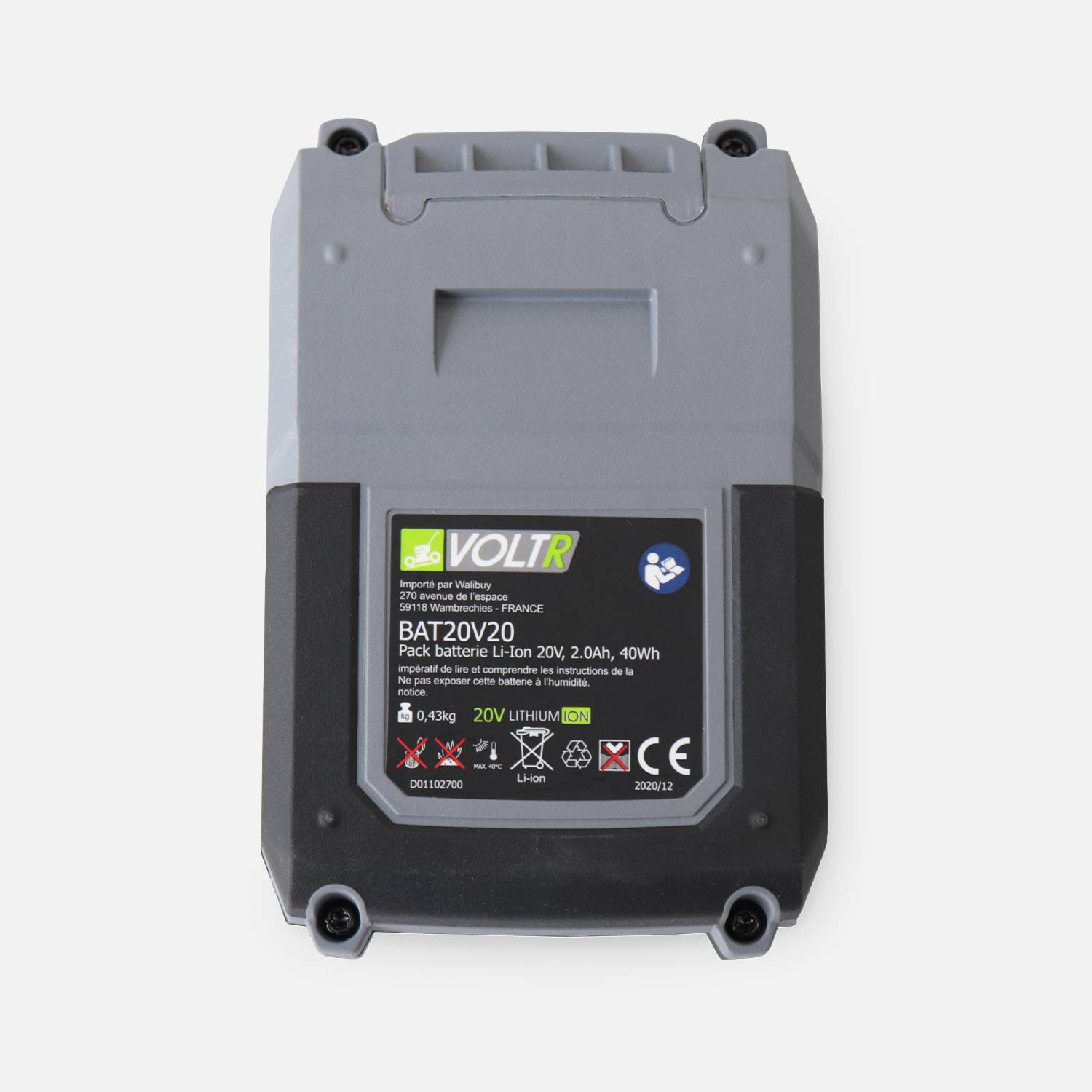 Batterie VOLTR 20V 2.0Ah pour outils VOLTR 20V - interchangeables, revêtement antidérapant, coins renforcés, anti-casse Photo2