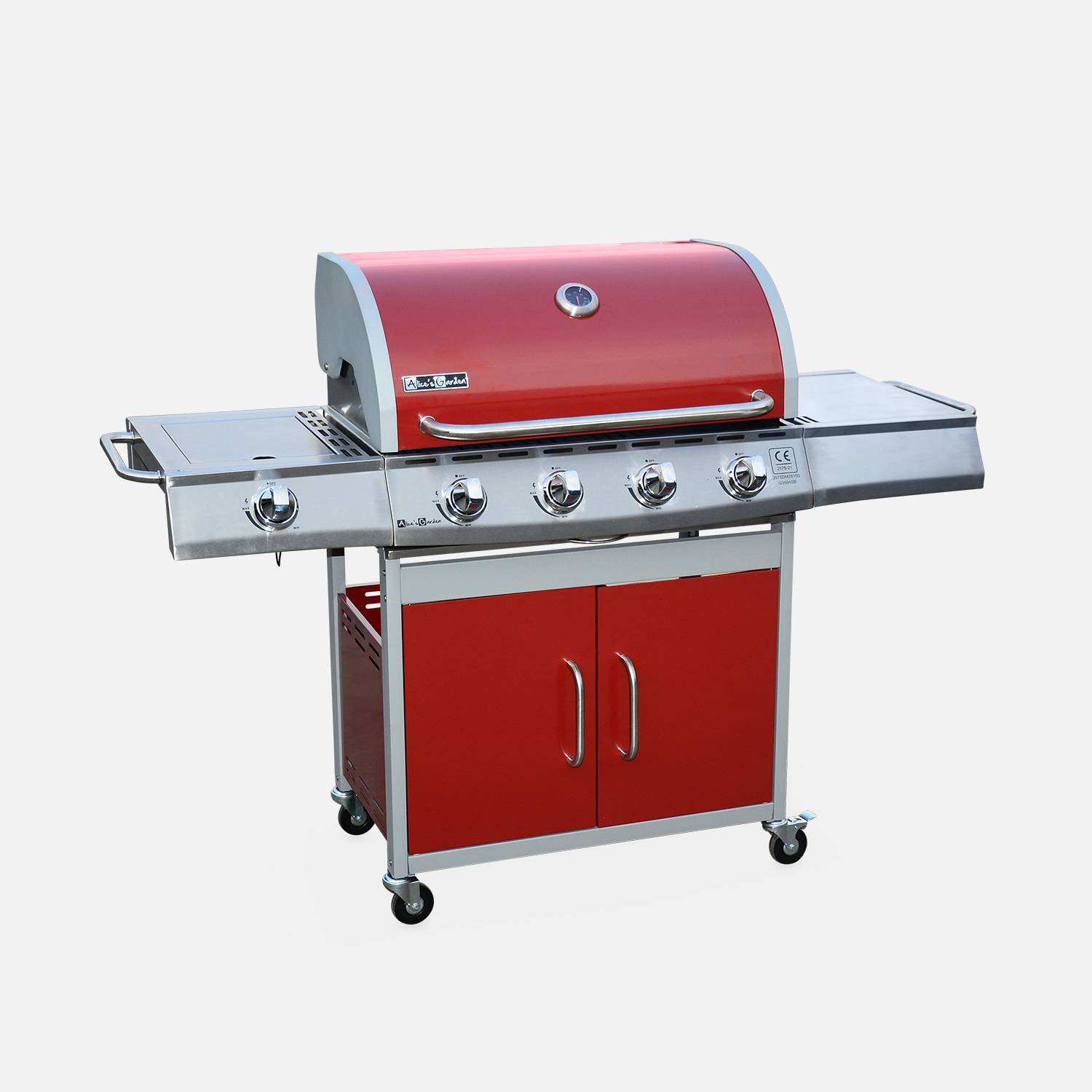 Barbecue gaz inox 17kW - Richelieu Rouge - Barbecue 5 brûleurs dont 1 feu latéral, côté grill et côté plancha Photo3