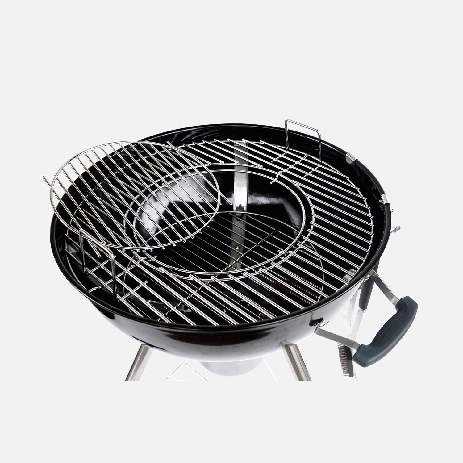 Barbecue PREMIUM charbon de bois Ø57cm, Charles + accessoires - noir émaillé, avec grille amovible, aérateurs, fumoir, récupérateur de cendres, housse, rack et ustensiles + souffleur offert Photo8