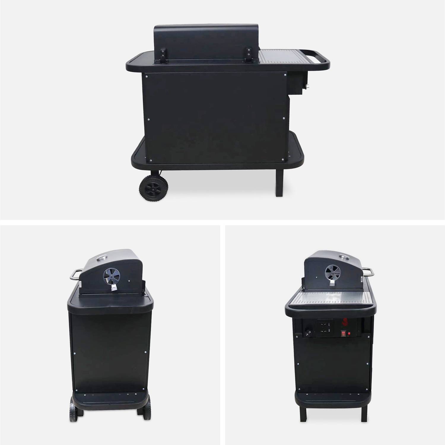 Barbecue charbon de bois - SNGONE 2.0 noir -barbecue connecté bluetooth à allumage automatique avec housse, plancha, lampe LED USB, porte-ustensiles, grille maintien au chaud & récupérateur de cendres Photo3