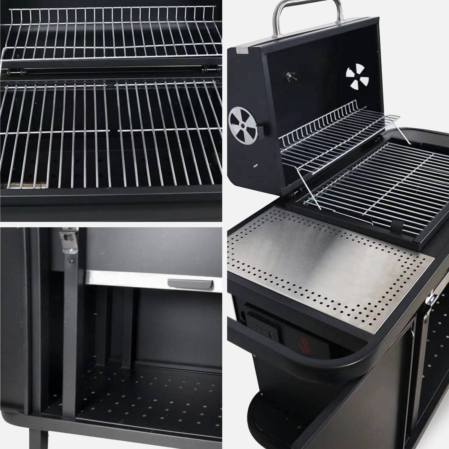Barbecue charbon de bois - SNGONE 2.0 noir -barbecue connecté bluetooth à allumage automatique avec housse, plancha, lampe LED USB, porte-ustensiles, grille maintien au chaud & récupérateur de cendres Photo5