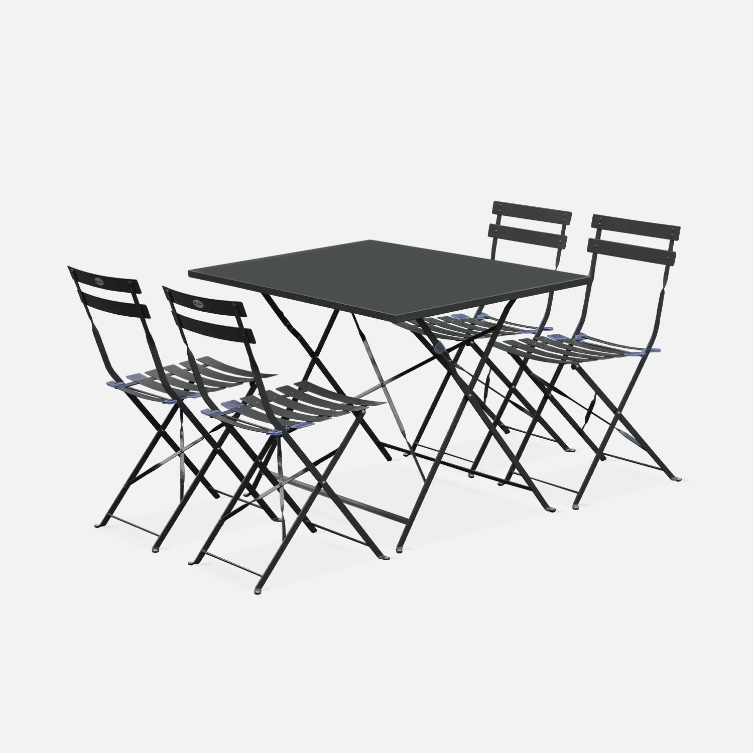 Tavolo da giardino, bar bistrot, pieghevole - modello: Emilia, rettangolare, colore: Antracite - Tavolo, dimensioni: 110x70cm, con quattro sedie pieghevoli, acciaio termolaccato Photo2