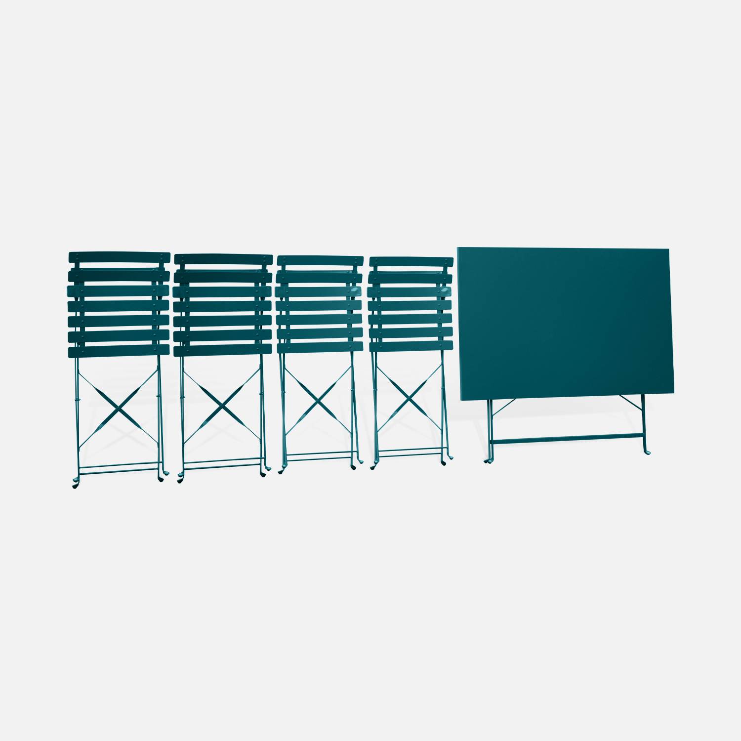 Klappbare Bistro-Gartenmöbel - entenblau, rechteckig Emilia - 110 x 70 cm großer rechteckiger Tisch mit vier Klappstühlen aus pulverbeschichtetem Stahl Photo6