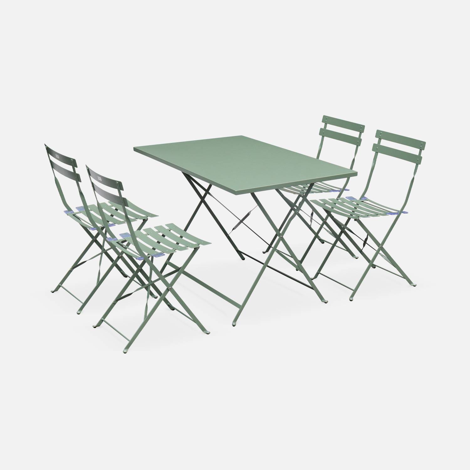 Salon de jardin bistrot pliable - Emilia rectangulaire vert de gris - Table 110x70cm avec quatre chaises pliantes, acier thermolaqué Photo2