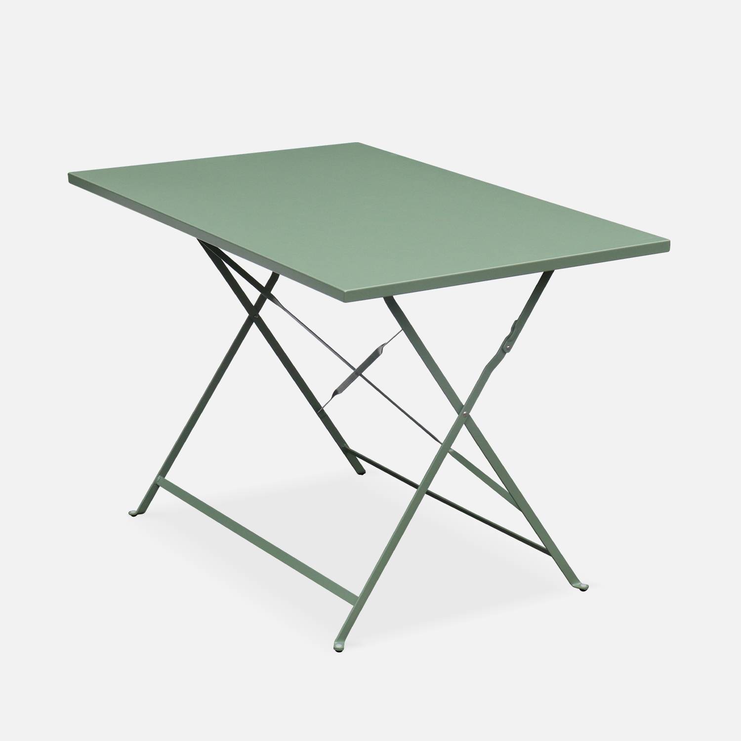 Klappbare Bistro-Gartengarnitur - Rechteckig Emilia graugrün - 110 x 70 cm großer Tisch mit vier Klappstühlen aus pulverbeschichtetem Stahl Photo3