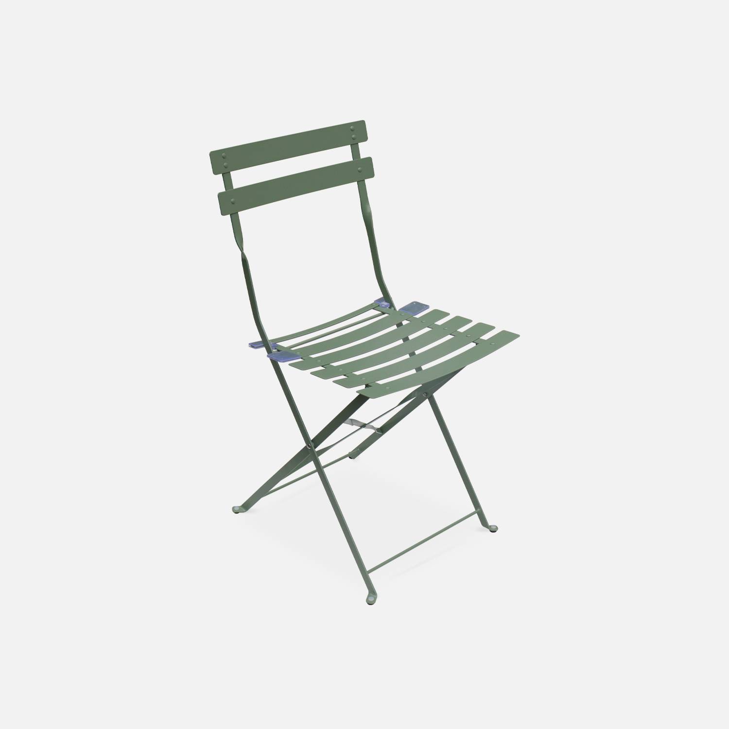 Salon de jardin bistrot pliable - Emilia rectangulaire vert de gris - Table 110x70cm avec quatre chaises pliantes, acier thermolaqué Photo4
