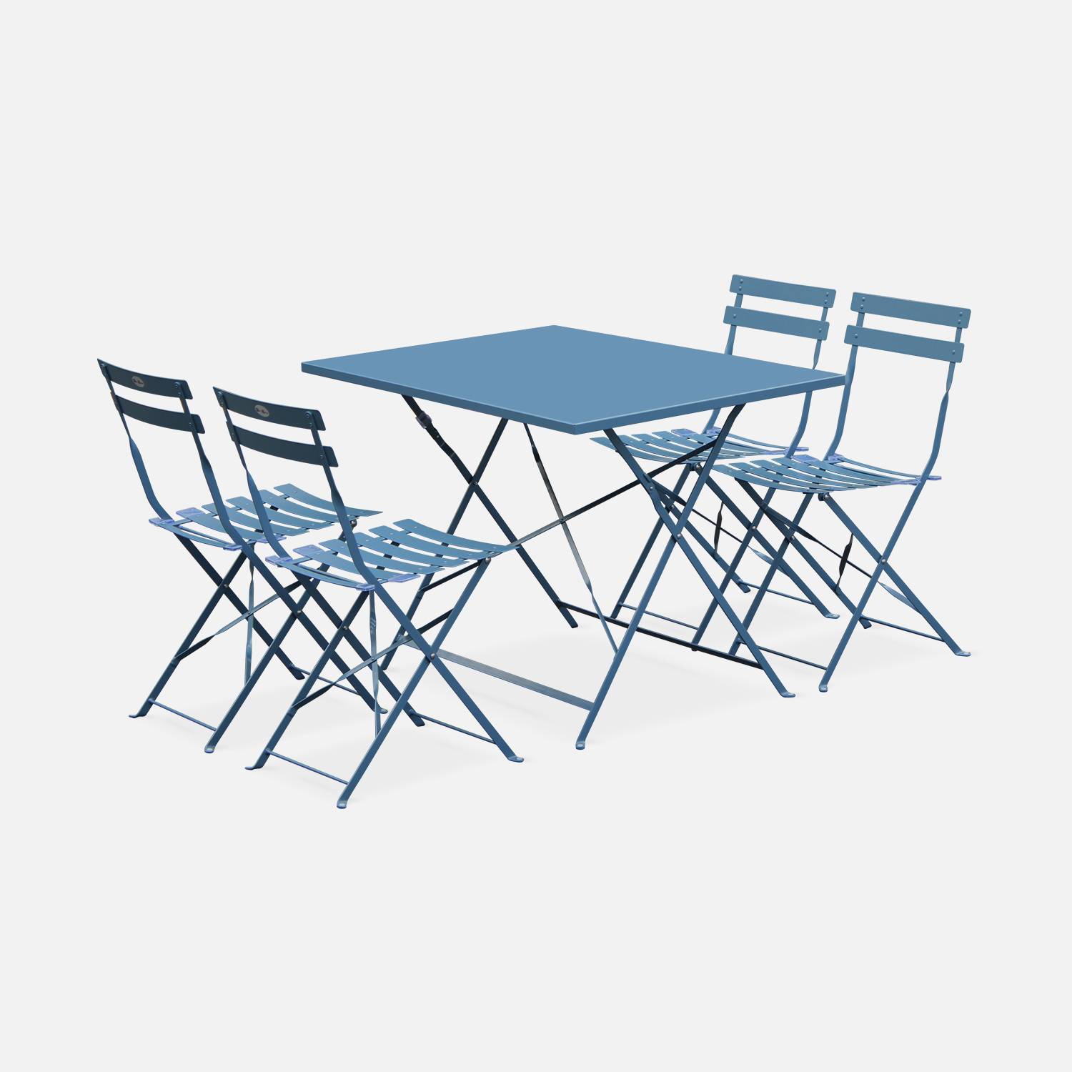 Klappbare Bistro-Gartenmöbel - Graublau, rechteckig Emilia - 110 x 70 cm großer Tisch mit vier Klappstühlen aus pulverbeschichtetem Stahl Photo2