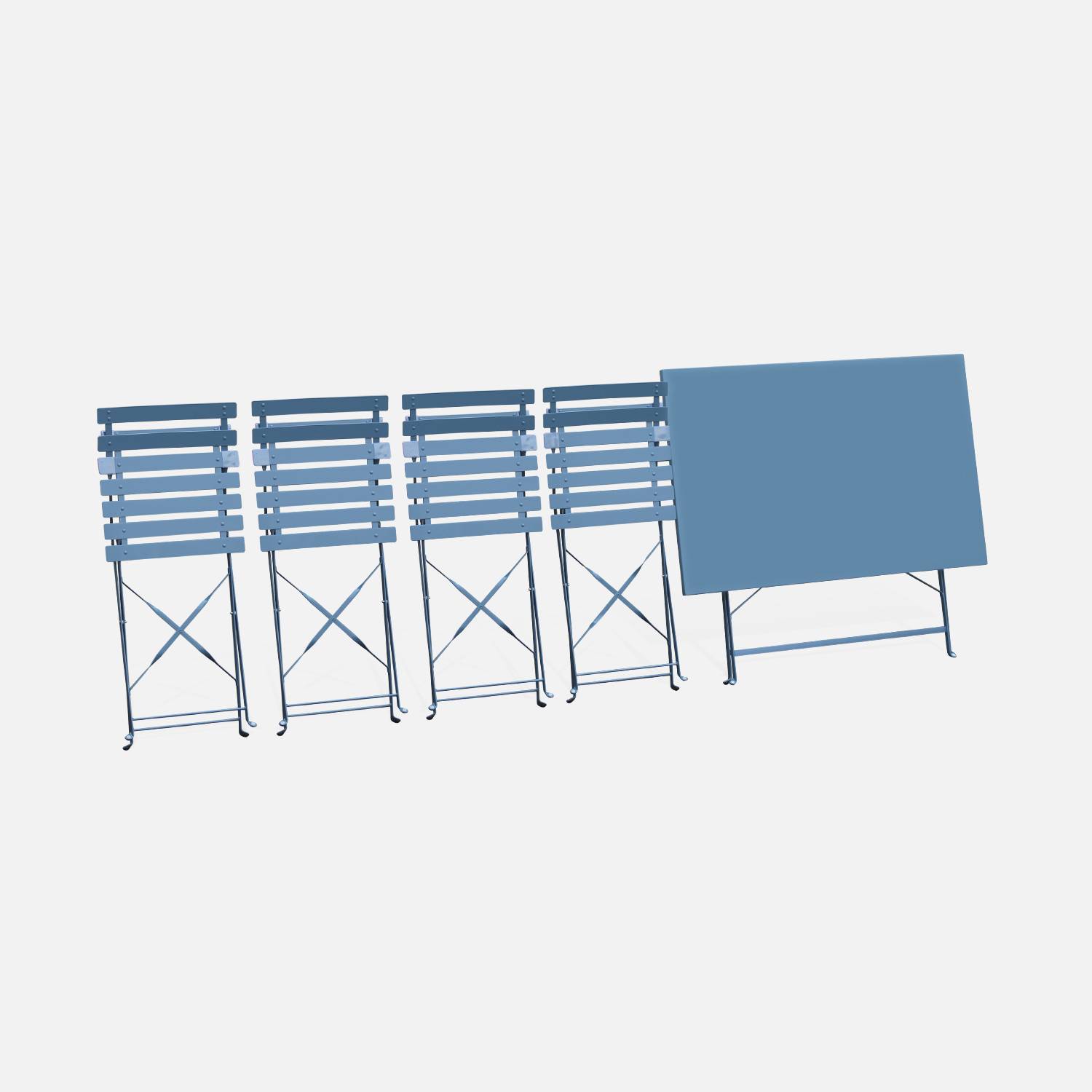 Klappbare Bistro-Gartenmöbel - Graublau, rechteckig Emilia - 110 x 70 cm großer Tisch mit vier Klappstühlen aus pulverbeschichtetem Stahl Photo6
