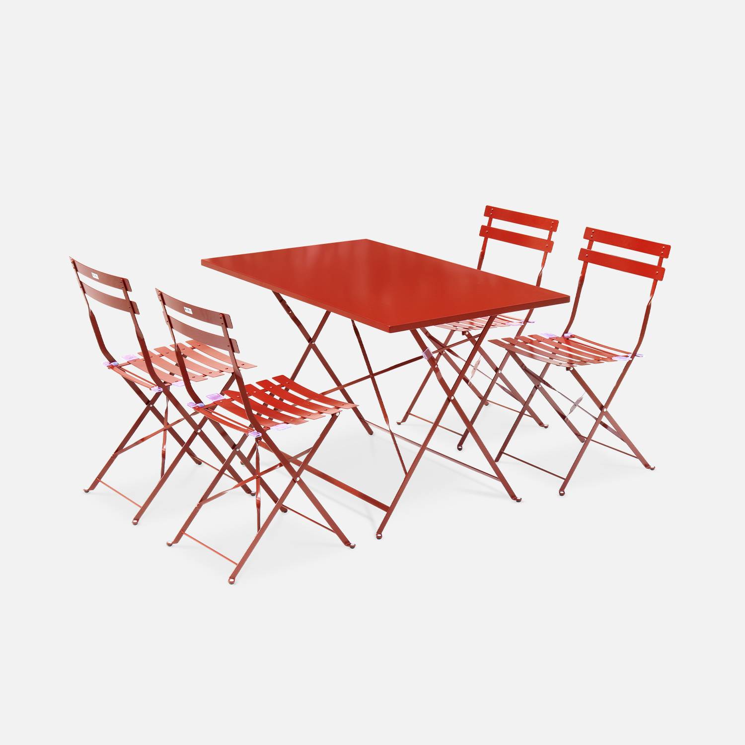Tavolo da giardino, bar bistrot, pieghevole - modello: Emilia, rettangolare, colore: Terracotta- Tavolo, dimensioni: 110x70cm, con quattro sedie pieghevoli, acciaio termolaccato Photo2