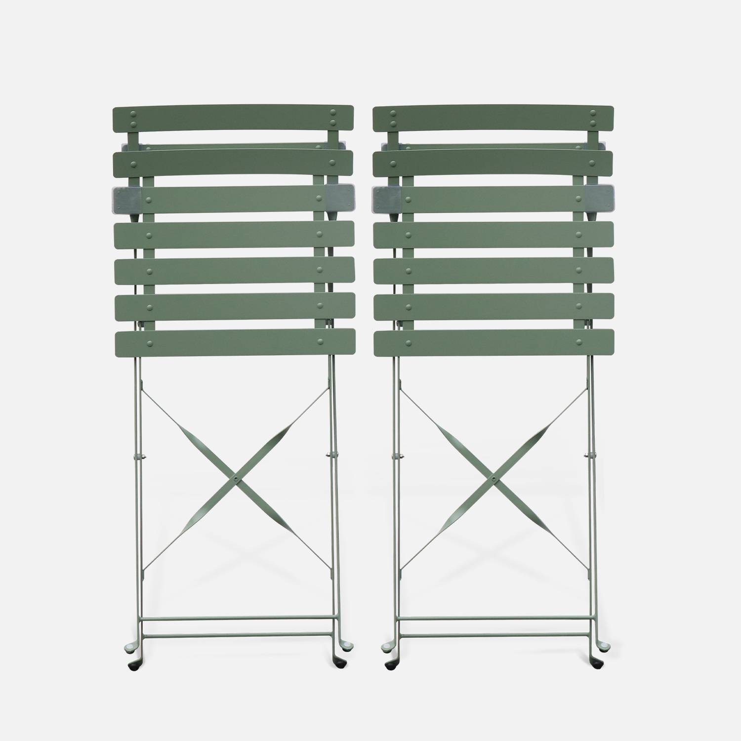 Lot de 2 chaises de jardin pliables - Emilia vert de gris - Acier thermolaqué Photo3