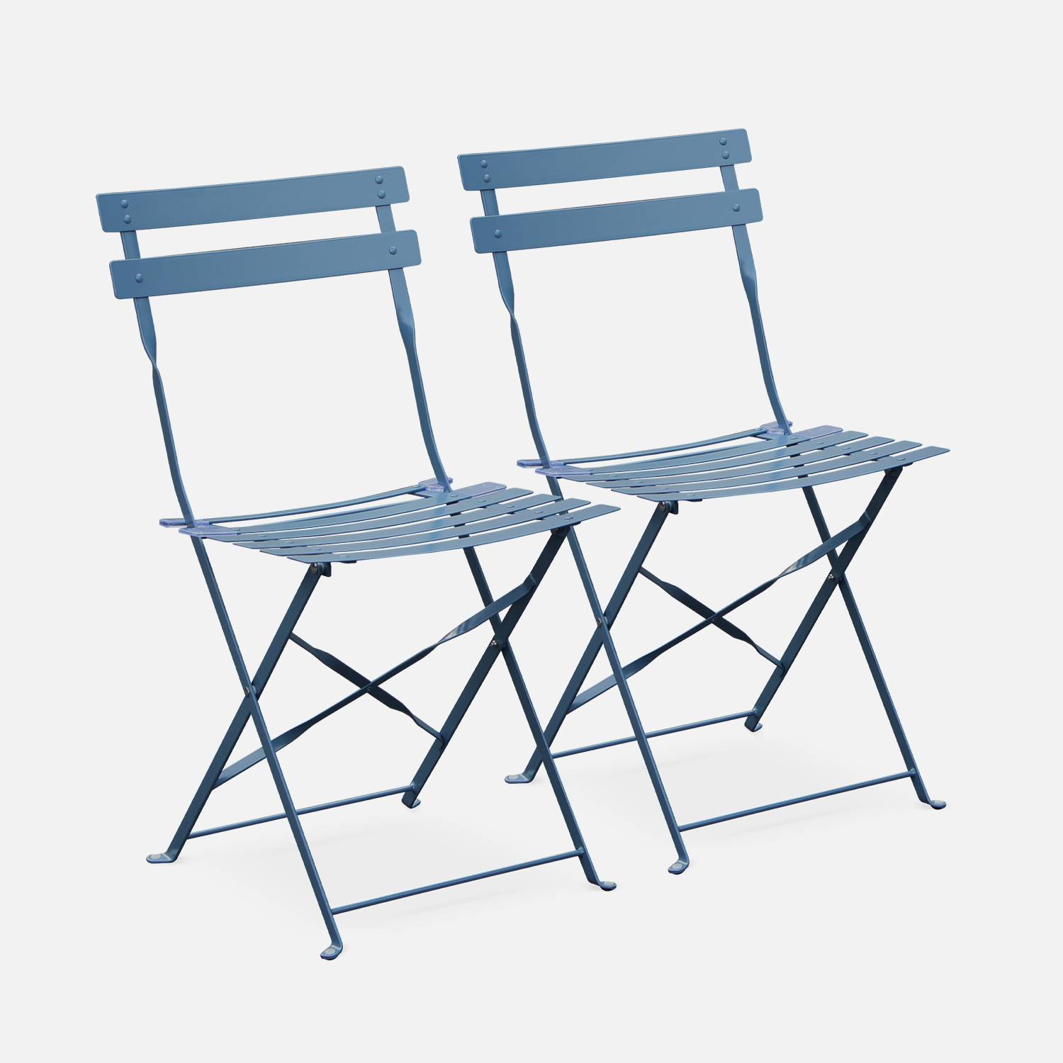 Lot de 2 chaises de jardin pliables - Emilia bleu grisé - Acier thermolaqué Photo1