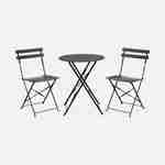 Salon de jardin bistrot pliable - Emilia rond gris anthracite - Table Ø60cm avec deux chaises pliantes, acier thermolaqué Photo2