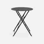 Salon de jardin bistrot pliable - Emilia rond gris anthracite - Table Ø60cm avec deux chaises pliantes, acier thermolaqué Photo3
