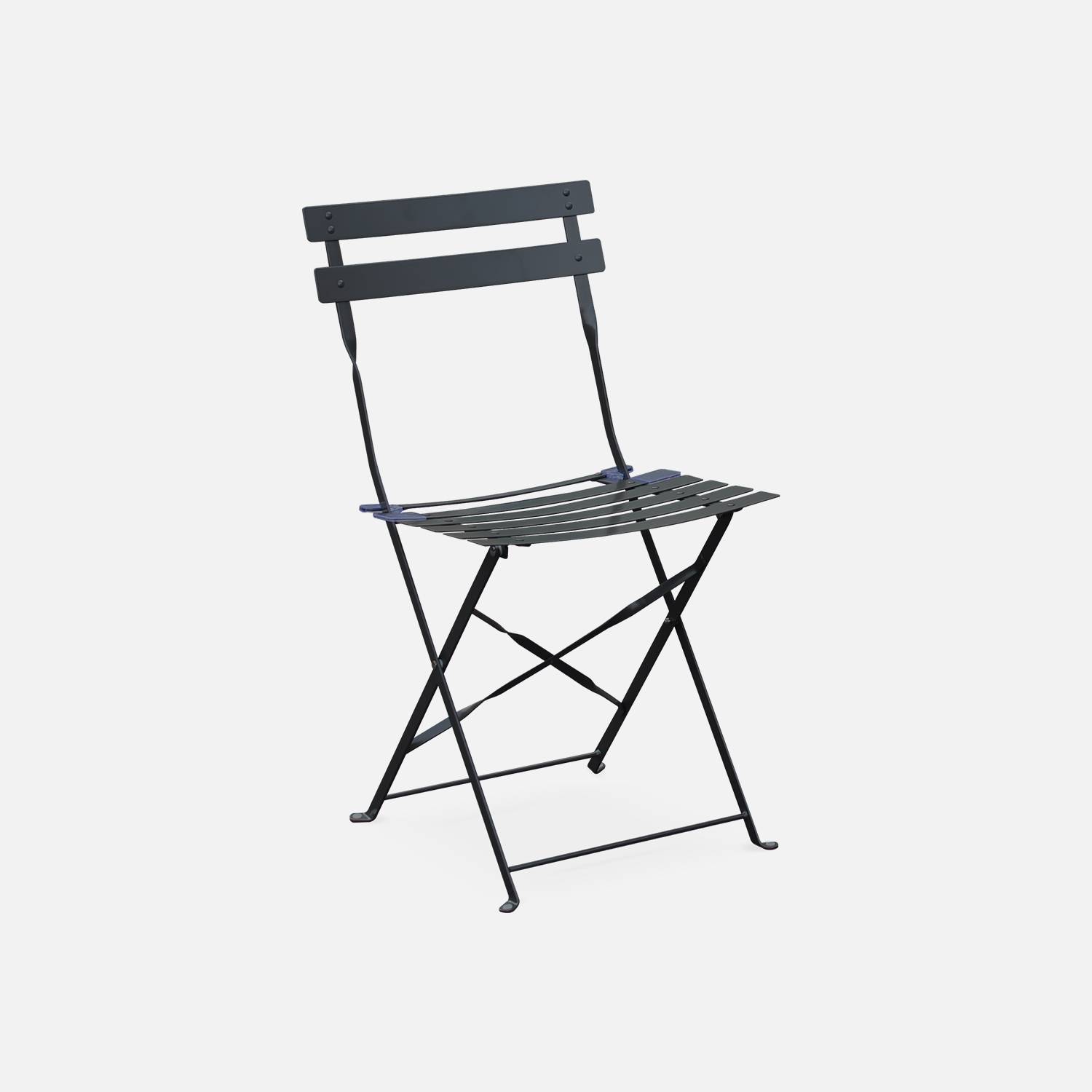 Mobiliario de jardín plegable para bistró - Emilia redondo gris antracita - Mesa de Ø60 cm con dos sillas plegables, acero pintado en polvo Photo4