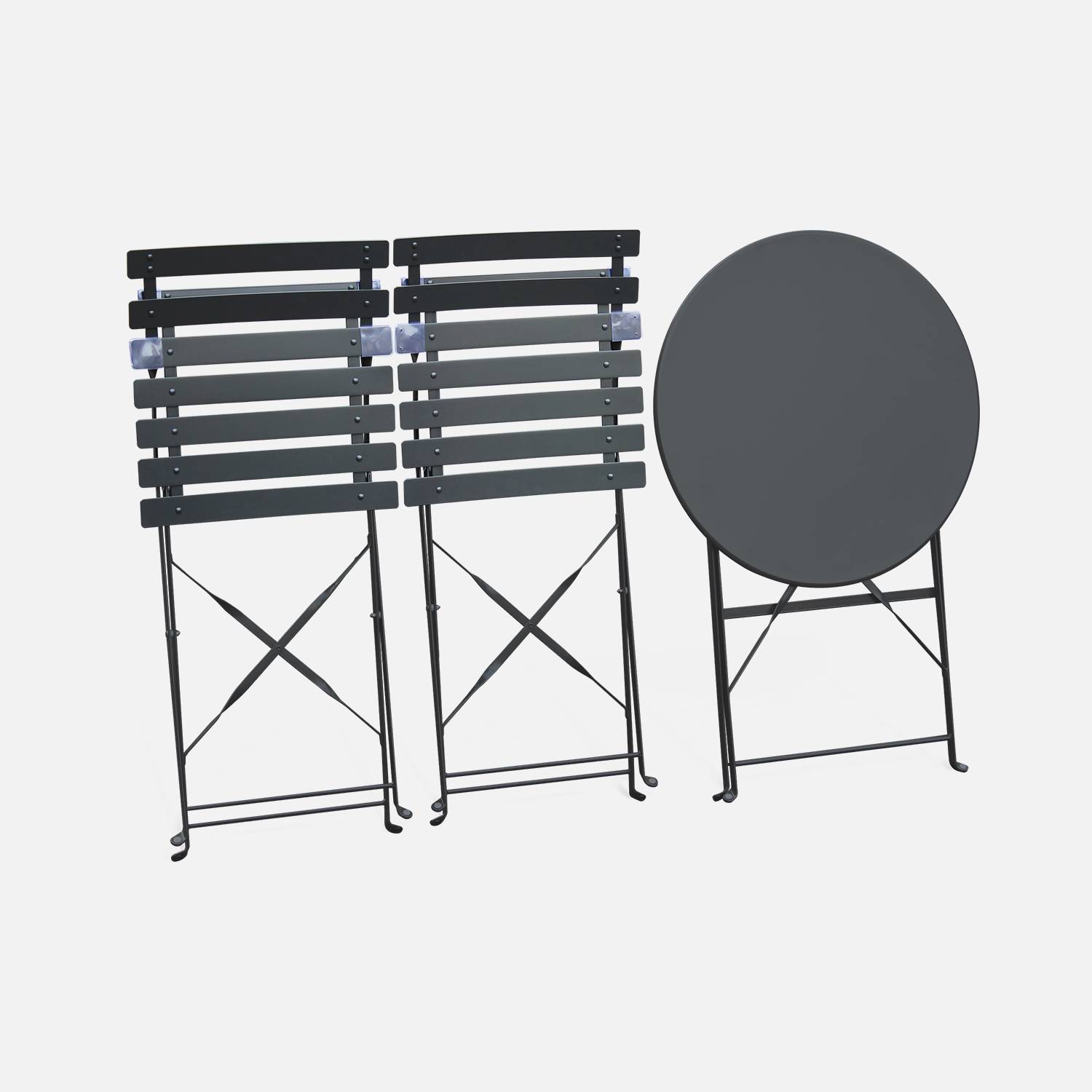 Conjunto de móveis dobráveis para bistrôs - Emilia rond gris anthracite - Mesa Ø60cm com duas cadeiras dobráveis, aço revestido a pó Photo6