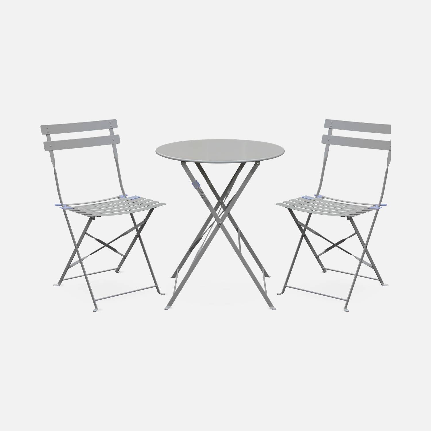 Salon de jardin bistrot pliable - Emilia rond gris taupe - Table Ø60cm avec deux chaises pliantes, acier thermolaqué Photo2