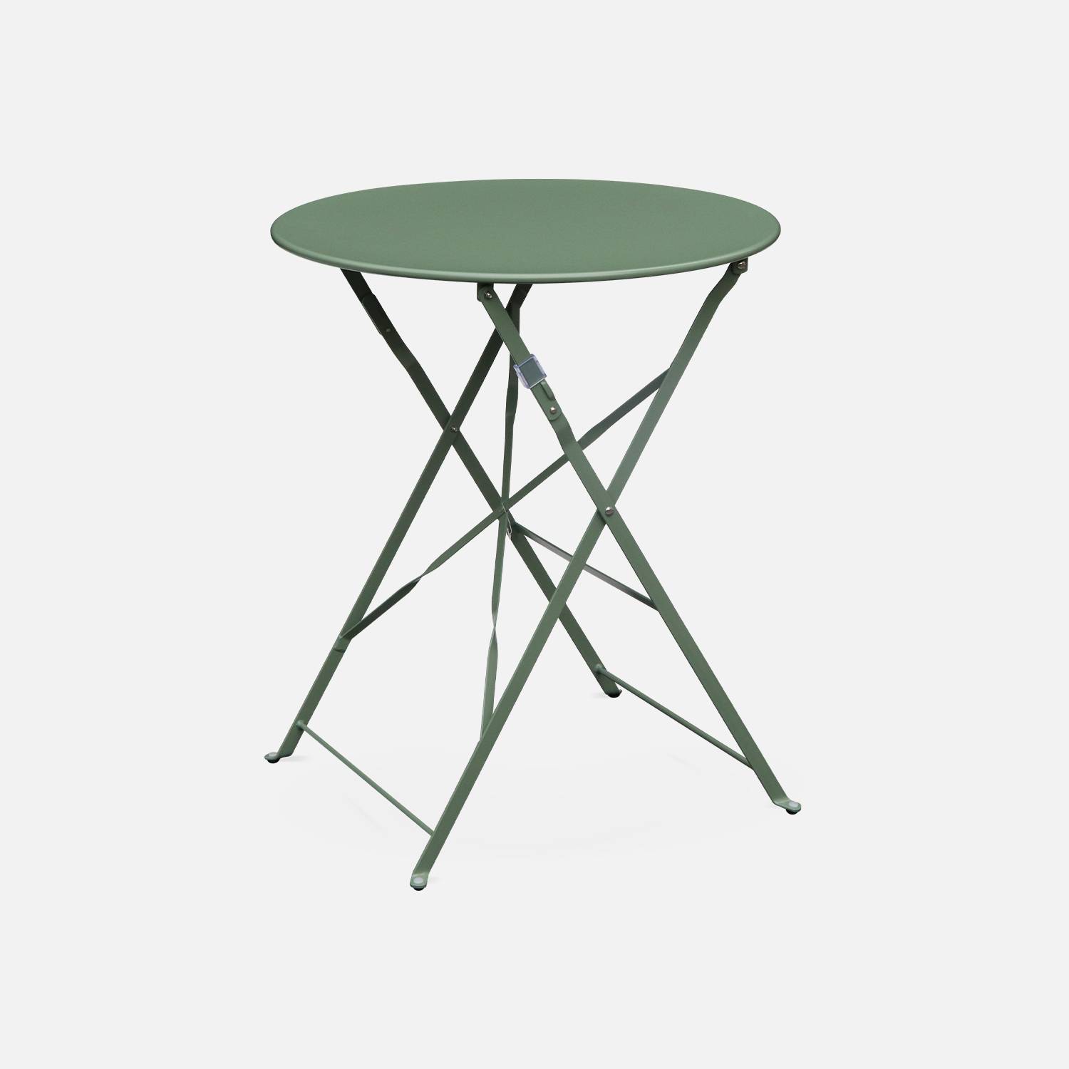 Emilia runde graugrüne Klappbistro-Gartengarnitur, Tisch Ø60 cm mit zwei Klappstühlen, pulverbeschichteter Stahl Photo3