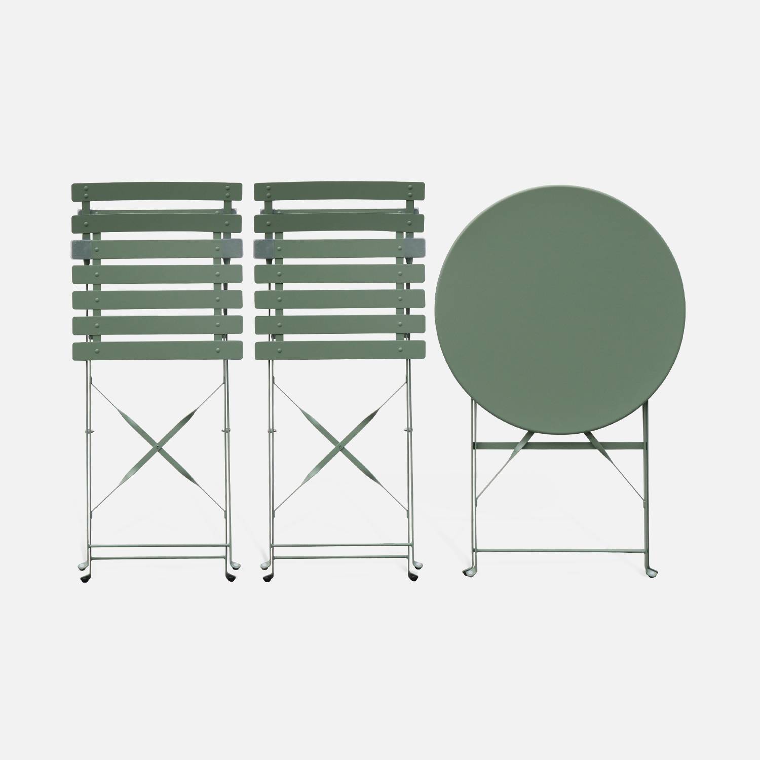 Emilia runde graugrüne Klappbistro-Gartengarnitur, Tisch Ø60 cm mit zwei Klappstühlen, pulverbeschichteter Stahl Photo6
