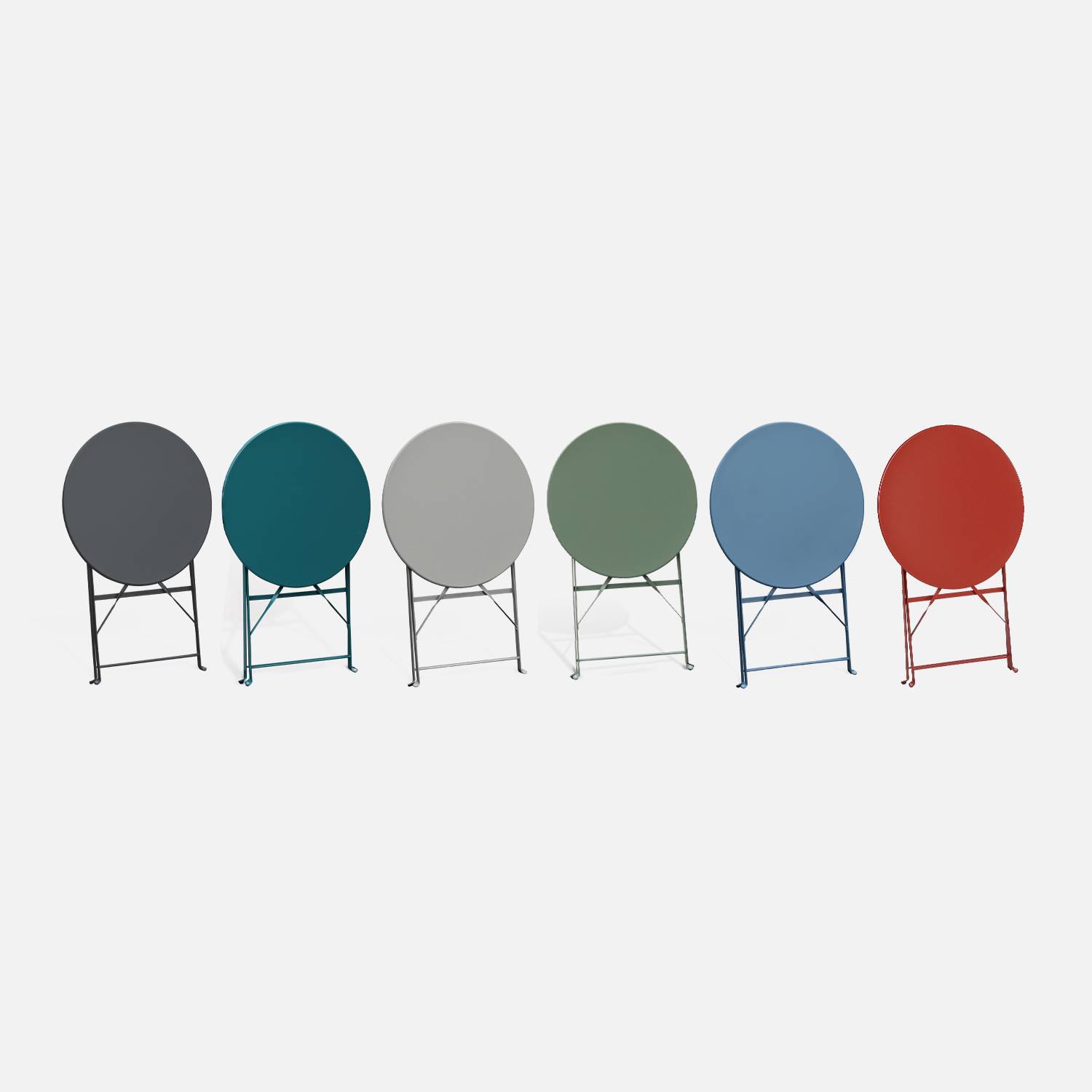 Salon de jardin bistrot pliable - Emilia rond vert de gris - Table Ø60cm avec deux chaises pliantes, acier thermolaqué Photo7